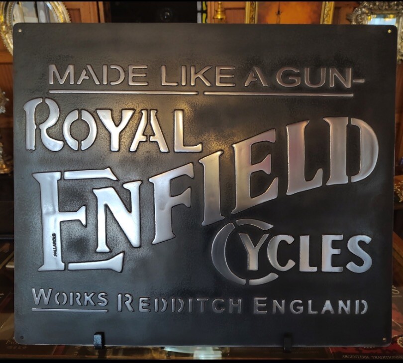 Royal Enfield Vintage Garage Metal Sign 20x24” Handmade Cast Aluminum Relief •