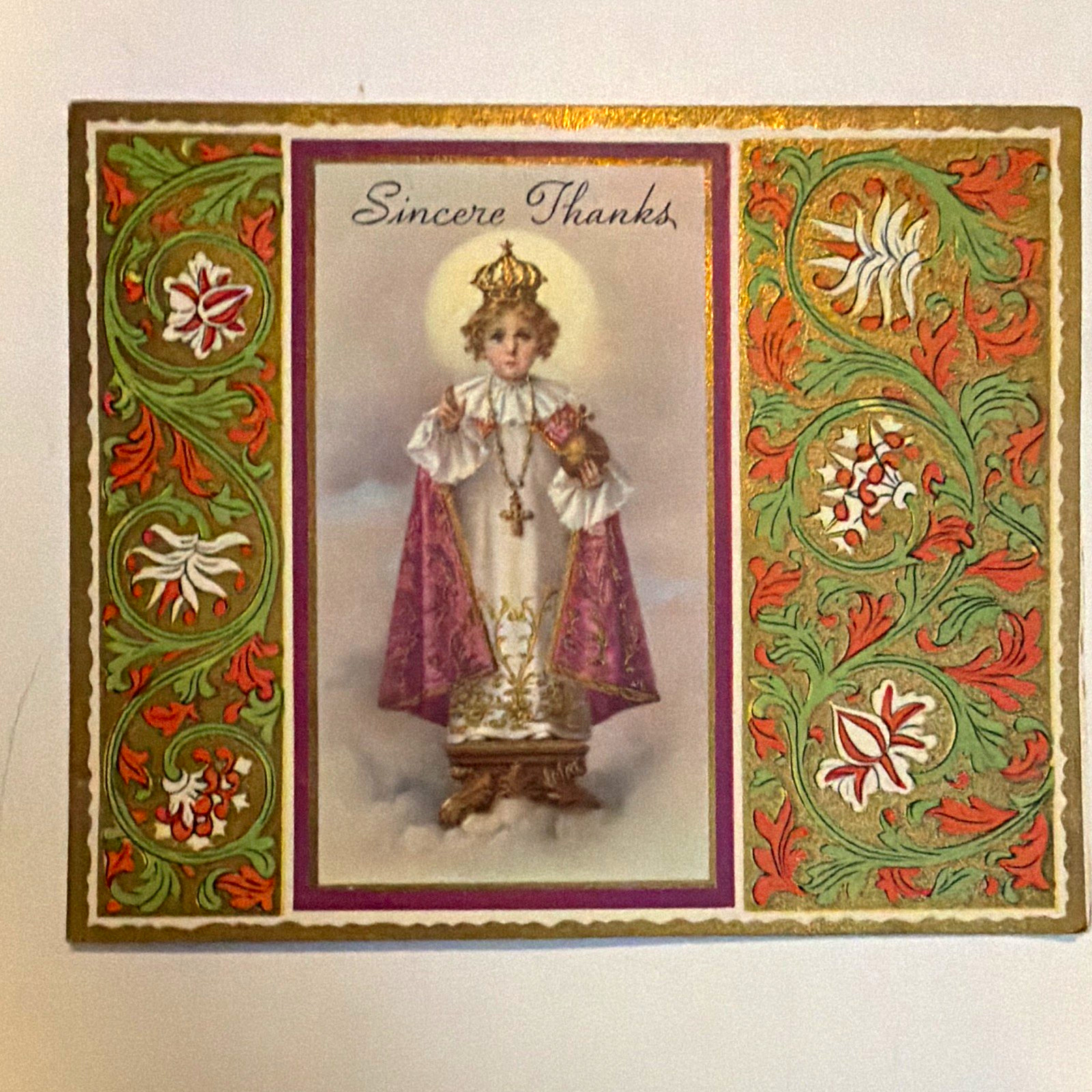 Vintage Infant of Prague Thank You Card Signed Sister M. Juliana S.S.S. Catholic