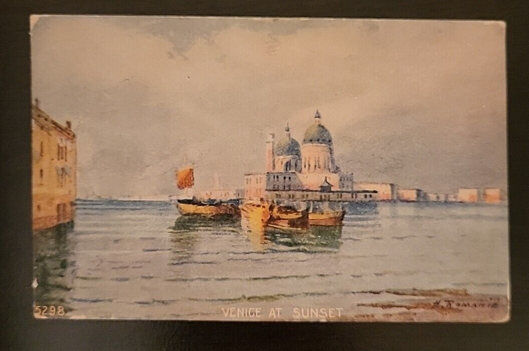 Pre-1907 Venice At Sunset Postcard #5298 signed by Artist H. Romanie sent vg+