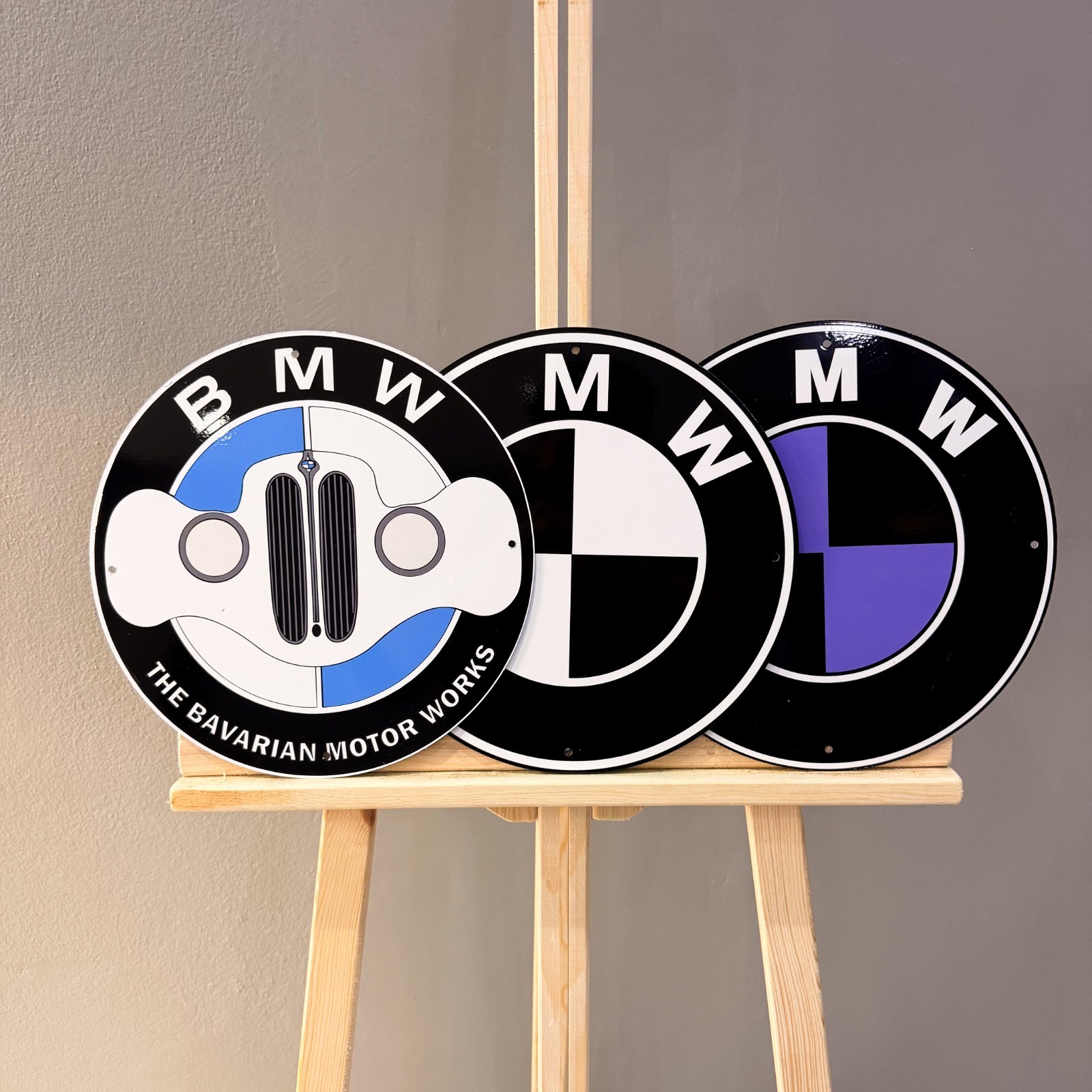 BMW Bavarian Motor Works & Black Purple Logo Metal Sign Set – 30 cm (11.8”)