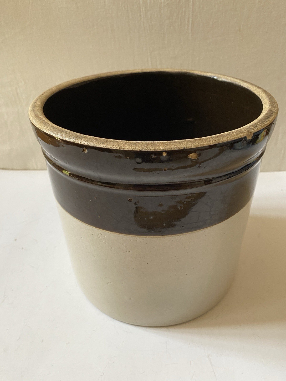 1 VTG Heritage Stoneware Gallon Crock Two Tone Brown Tan 7.5\