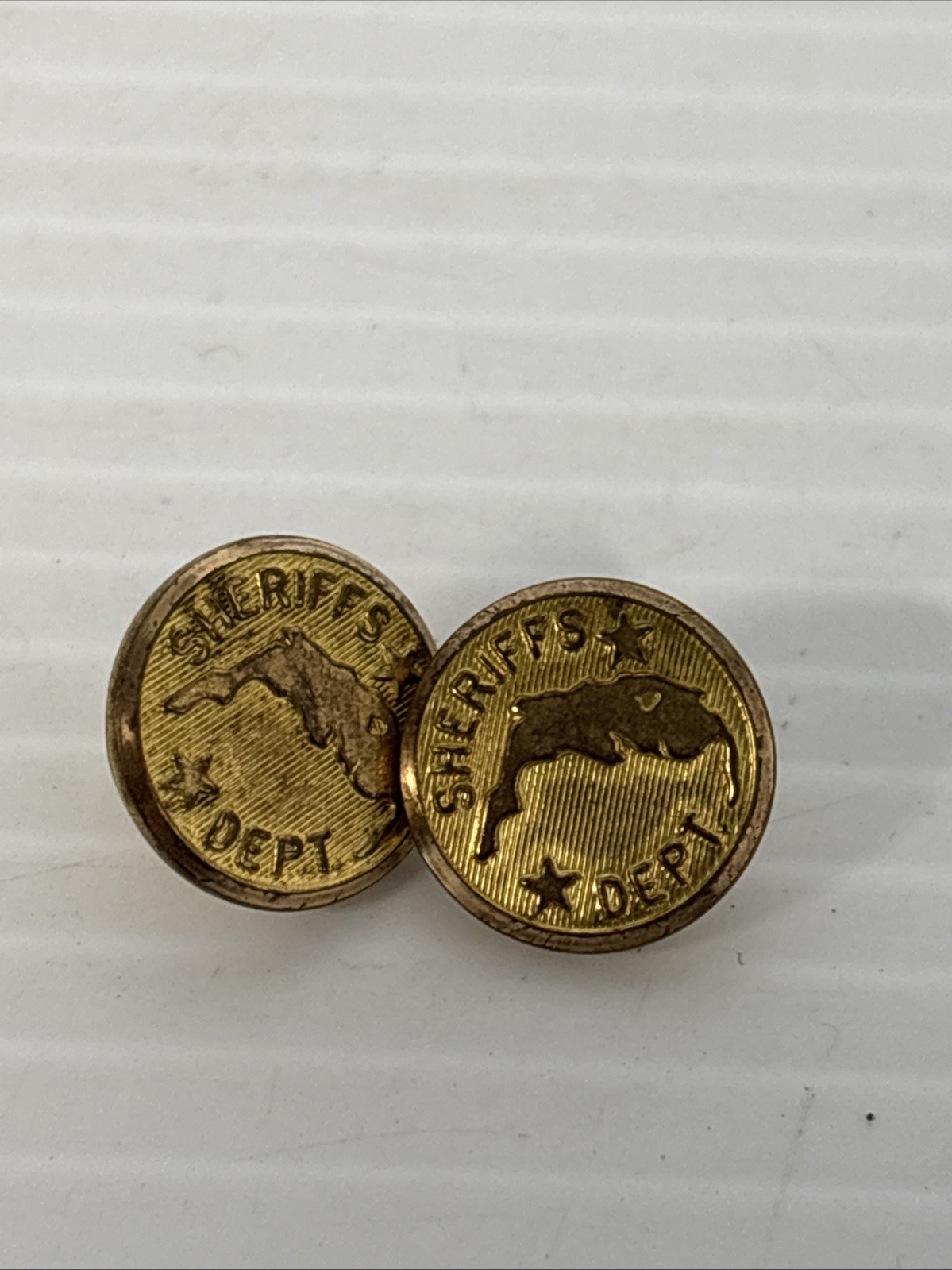 Vintage Florida Sheriffs Department Metal Uniform Sleeve Buttons, Set Of 2