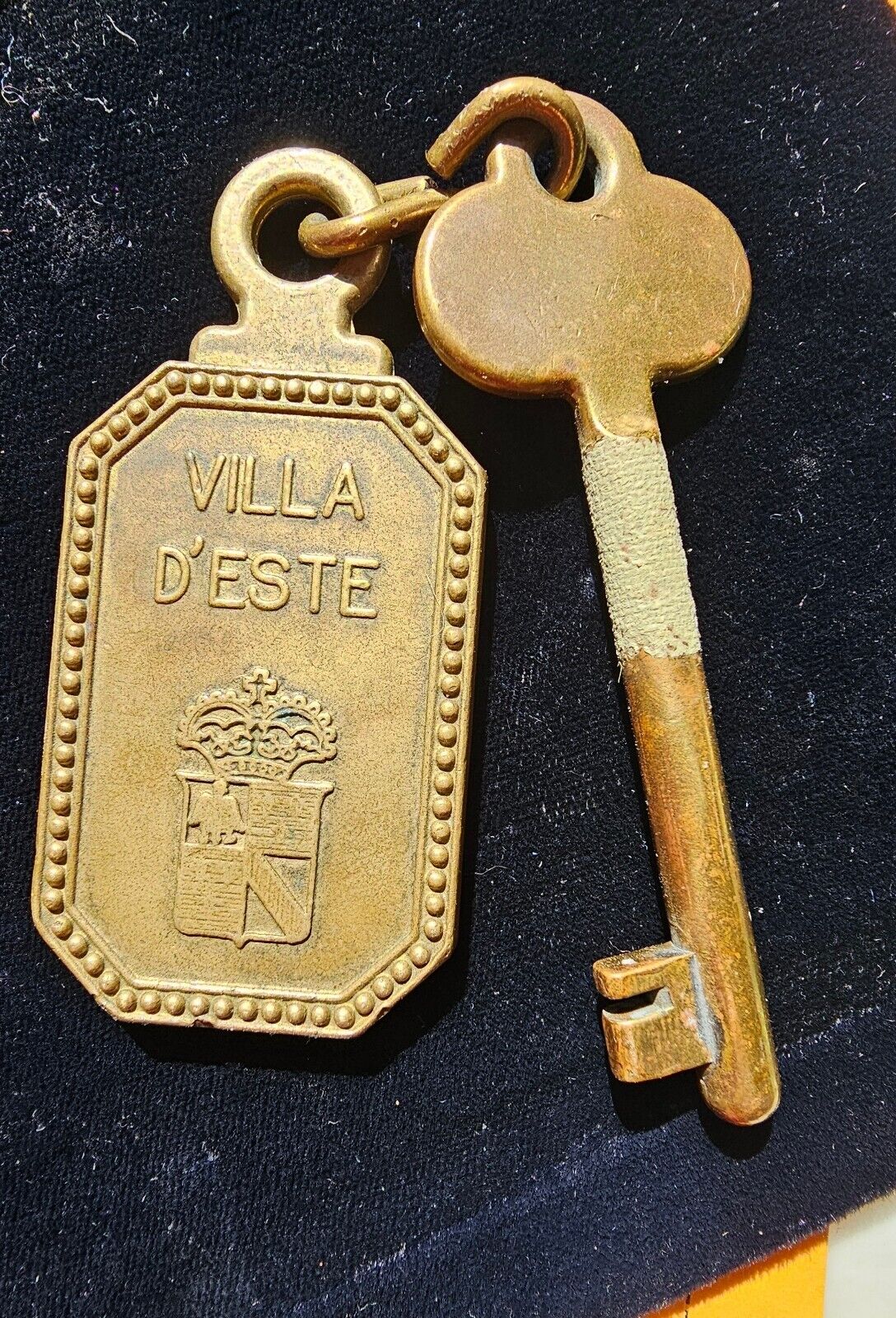Old Brass Hotel Key Fob  Ring Villa D'estes Goteborg Sjogrens Lake Como Crest