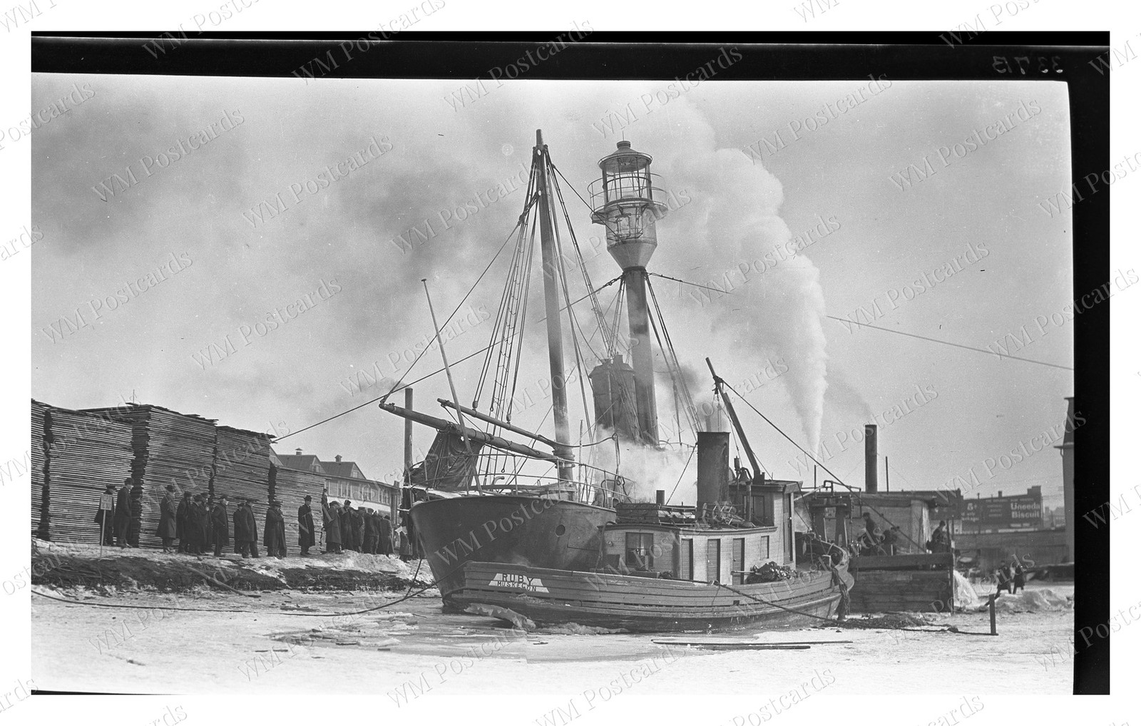Muskegon Michigan 1911 Lightship Milwaukee No.95 Raising Standard Postcard