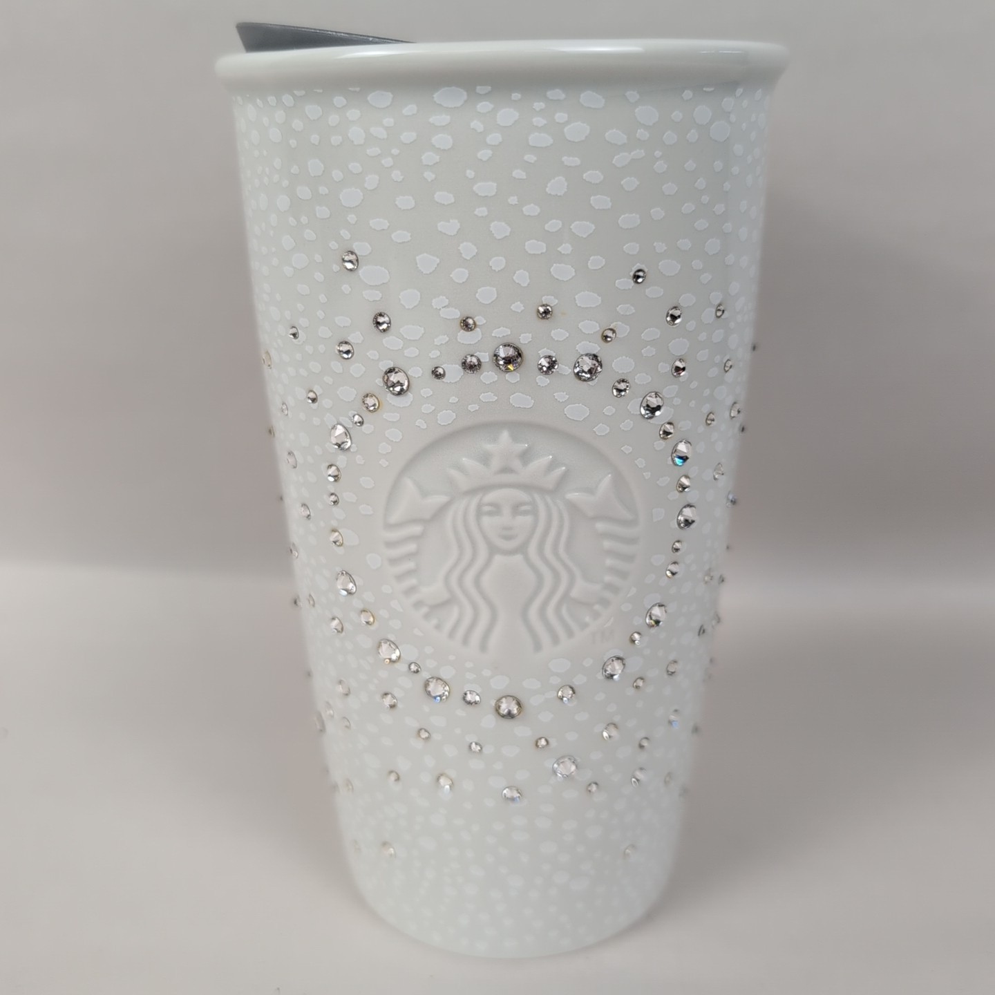 Starbucks 2016 Swarovski White 12 oz Tumbler Ceramic Double Wall Travel Rare New