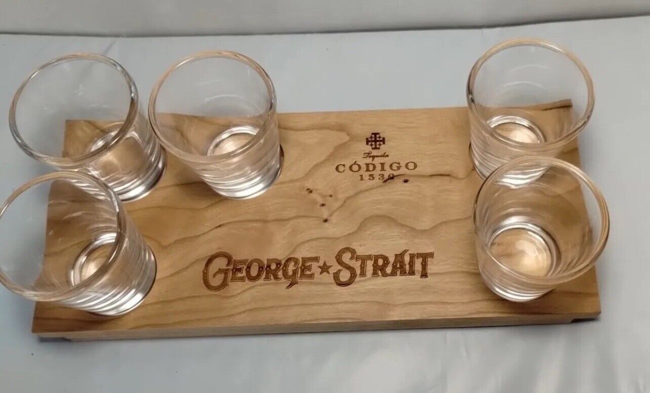 George Strait Codigo 1530 Tequilla 5 Shot Glass Flight Tray And Glasses & XL TEE