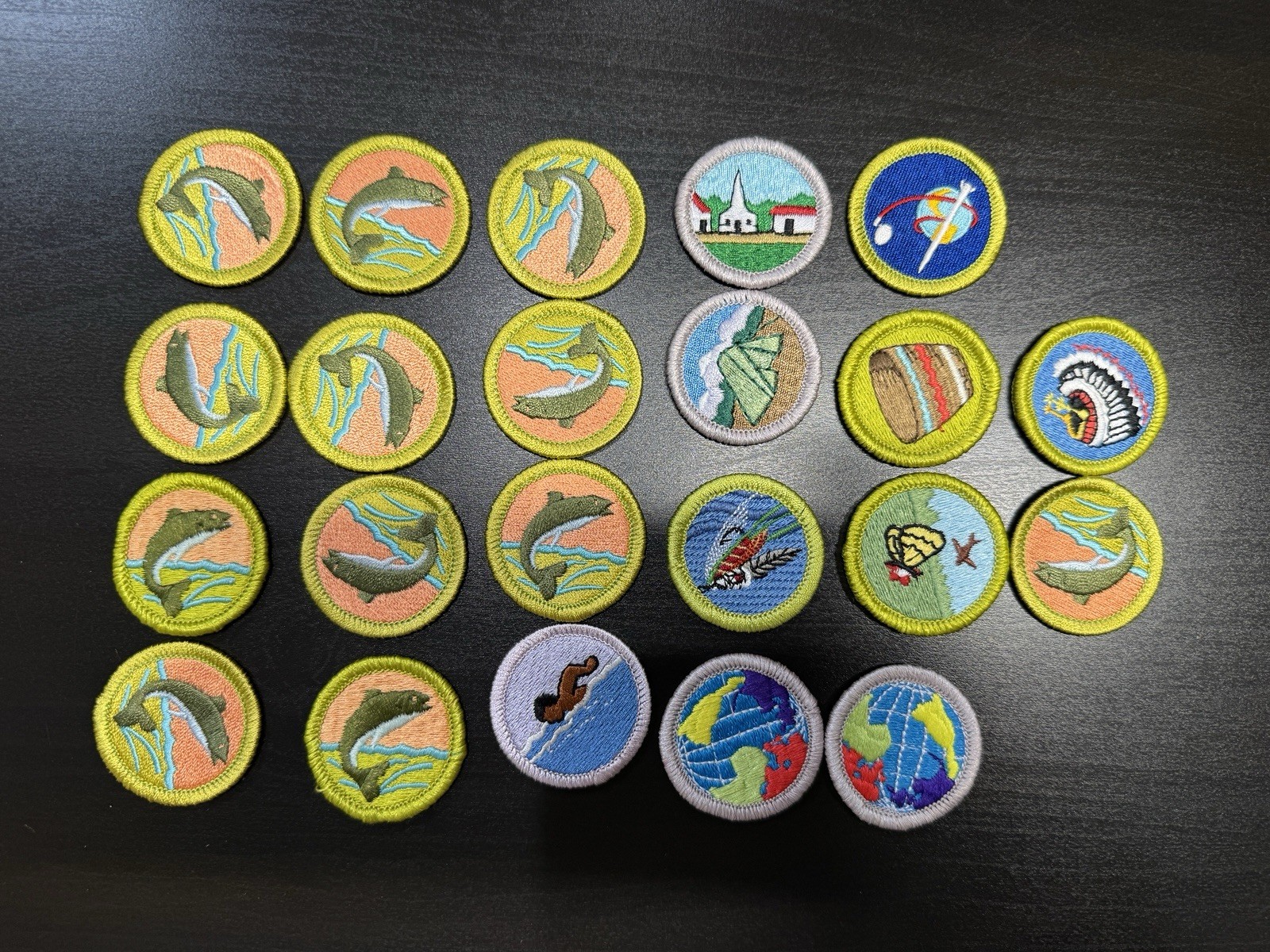 BSA Boy Scouts Merit Badge Patch Lot 22 Small Round Fishing Mixed Insignia
