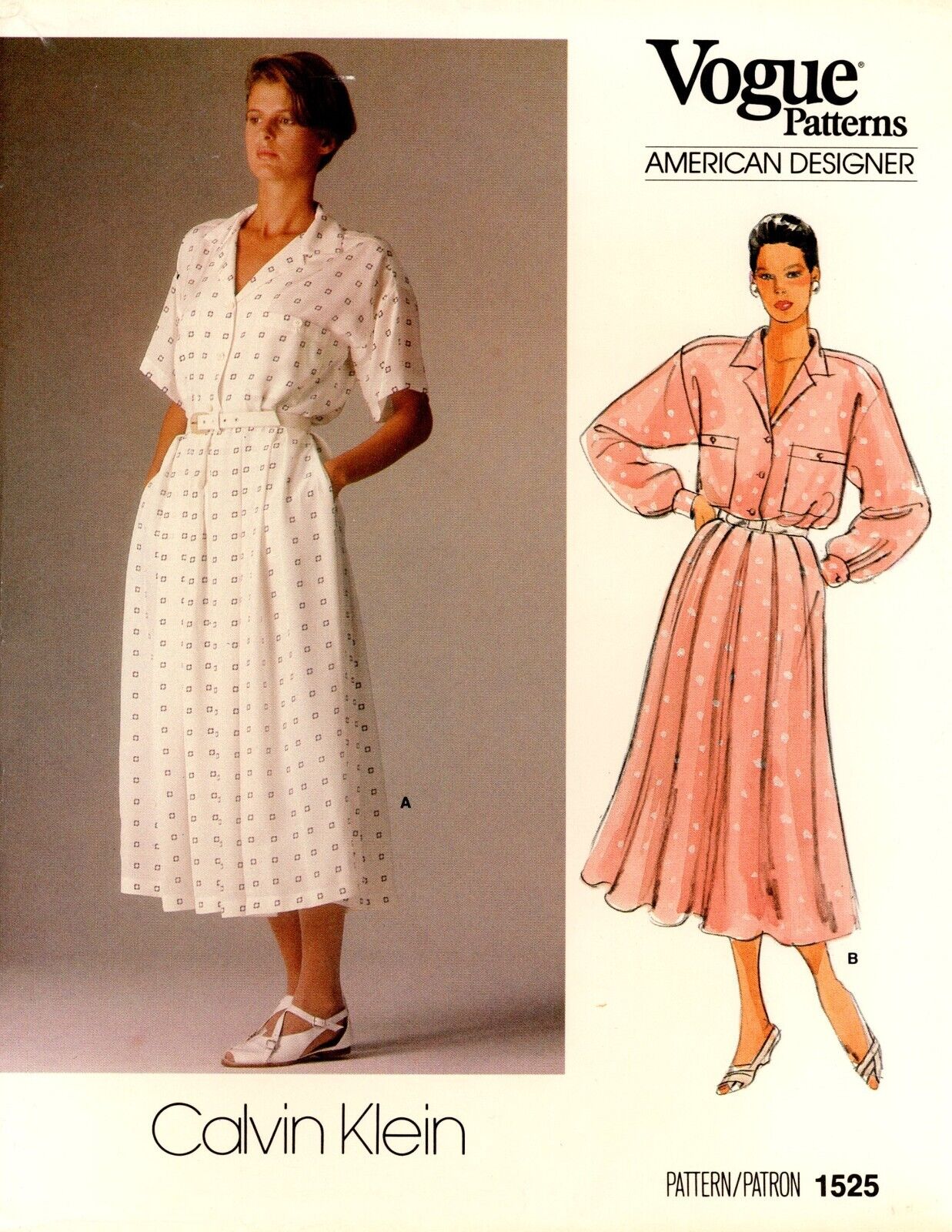 Vogue 1525 CALVIN KLEIN Button-Up Dress w A-Line, Pleated Skirt Sz 8 COMPLETE