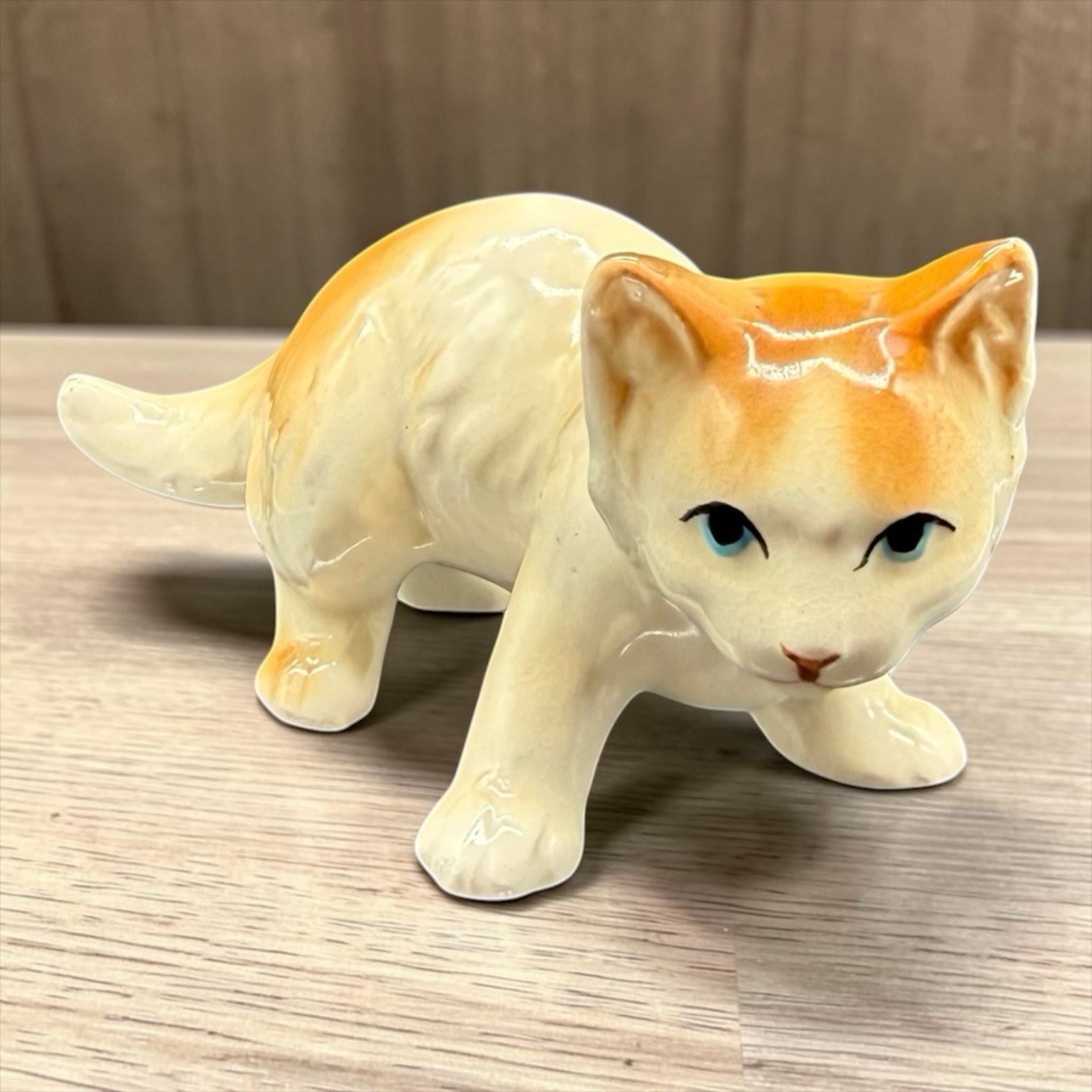 Vintage Ceramic Porcelain Kitty Cat Figurine Orange & White MCM Kitschy As Is