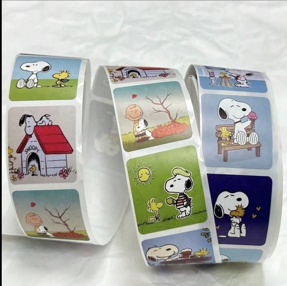 40 PCs Square 1” Peanuts Snoopy Stickers Woodstock Kids School Teacher