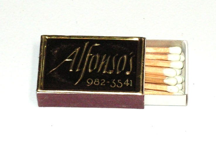 Vintage Alfonso\'s Embossed Foil Top Unstruck Matchbox Unknown Location