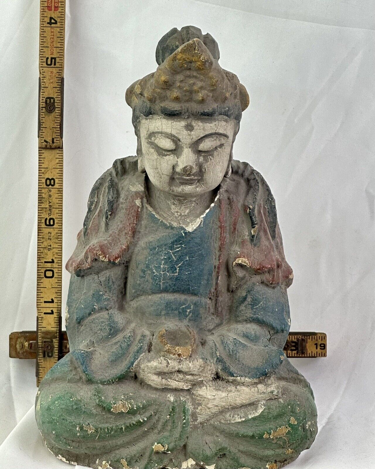 Vintage Balinese Hand Carved Statue of Meditating Buddha