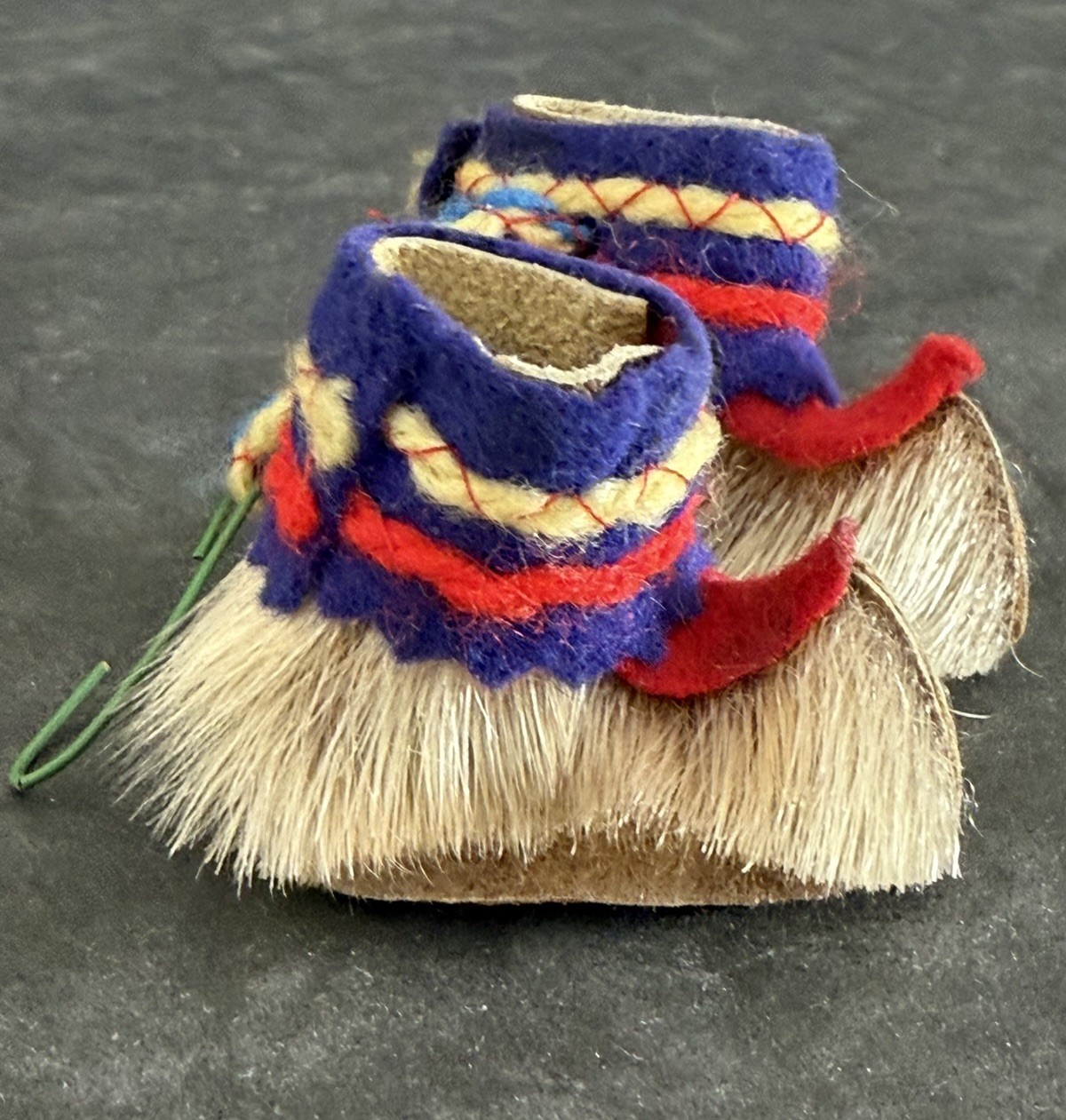 Vintage Sami Reindeer Fur Boots Miniature Hanging Ornament Helsinki Finland 2”