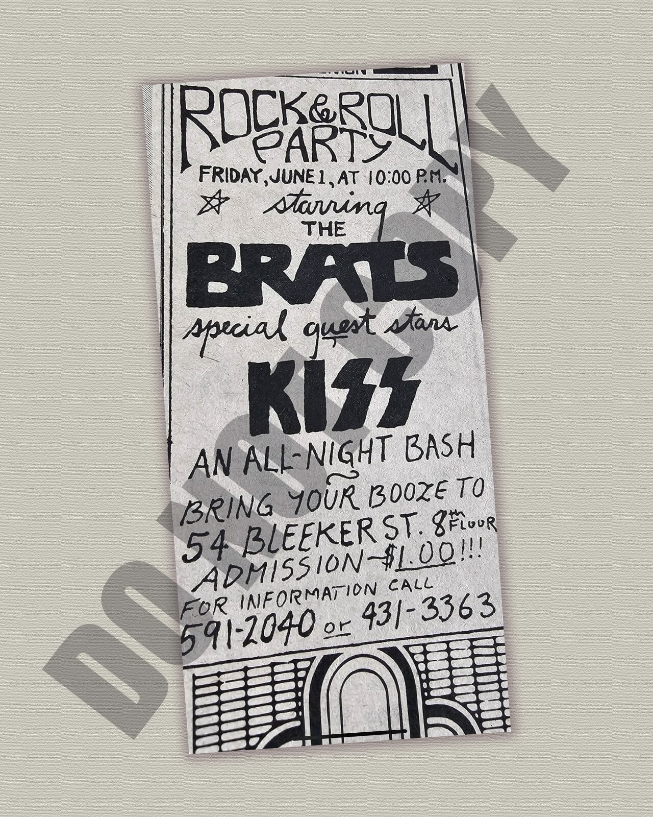 1973 KISS 1973 Very Early Handbill Opening for The Brats in NYC Repro 8x10 Photo