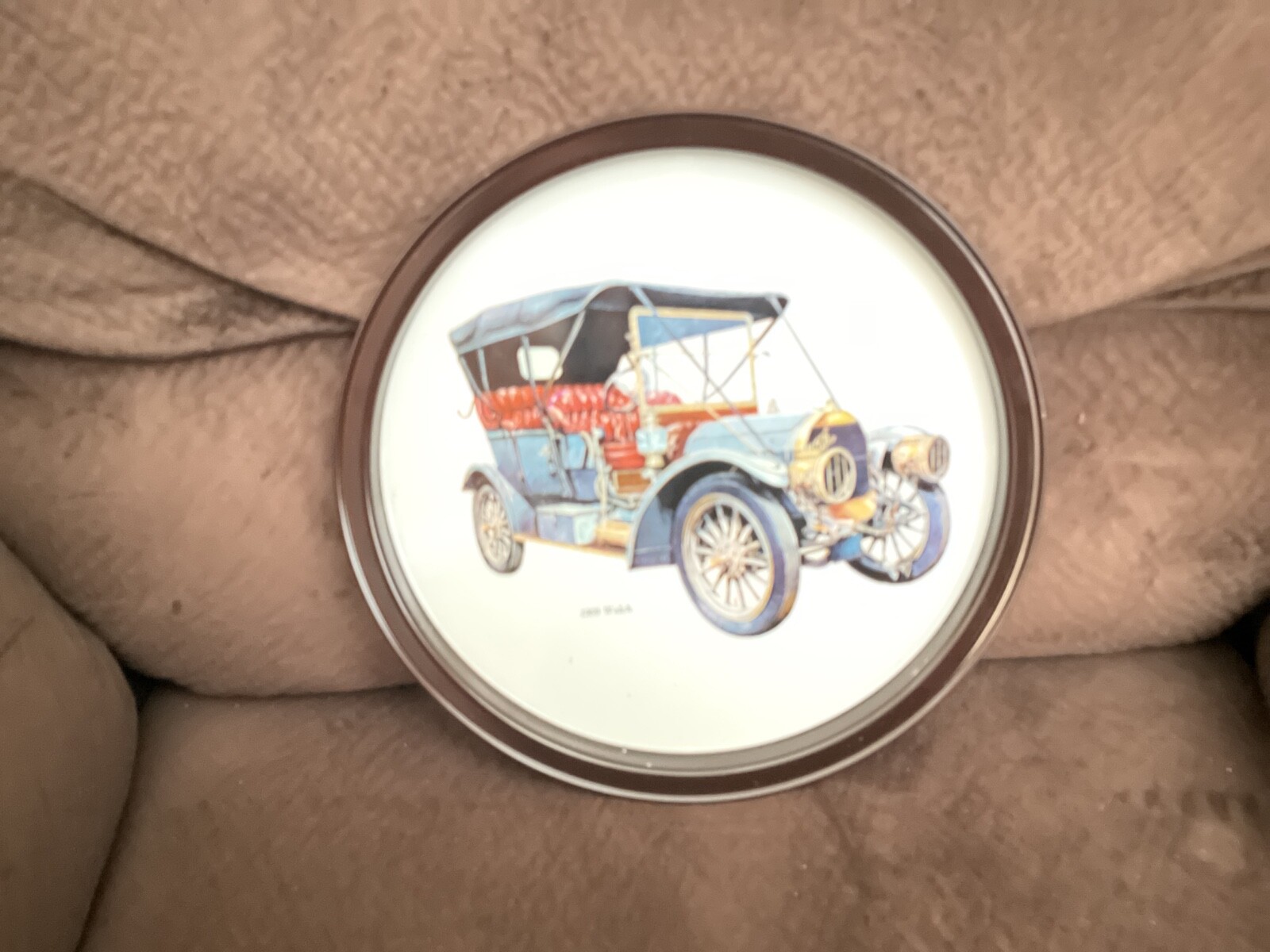 Vintage 1909 Welch Collectors Tin Plate Car Blue 11” Round