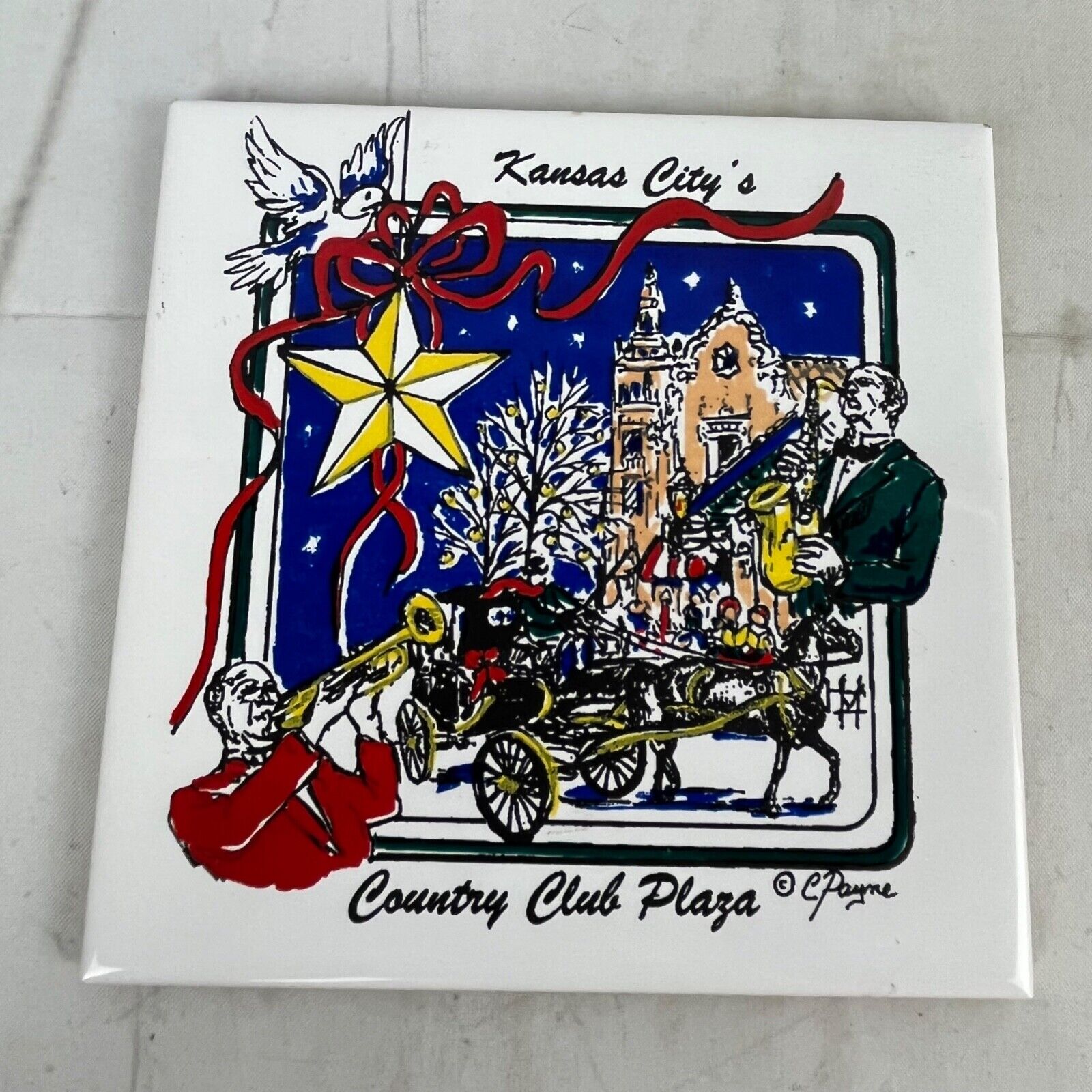 Vintage Carolyn Payne Creations Trivet Kansas City County Club Plaza Ceramic