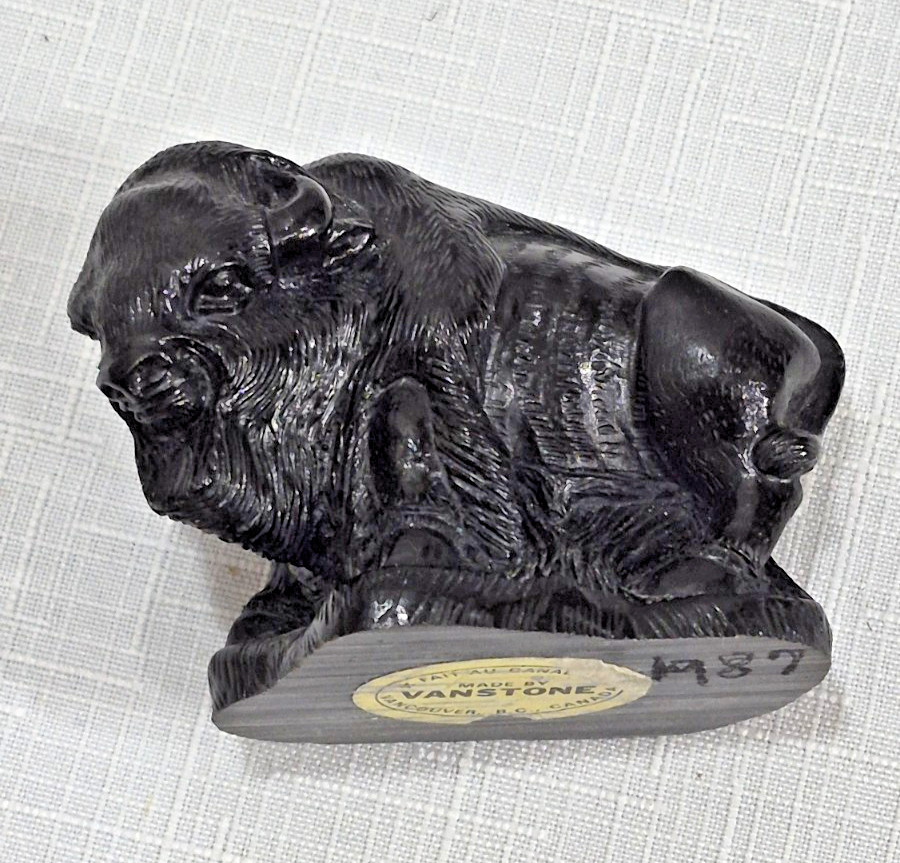 Vintage 1987 Vanstone Canada Bison Buffalo Figurine Crushed Stone Composite 2\