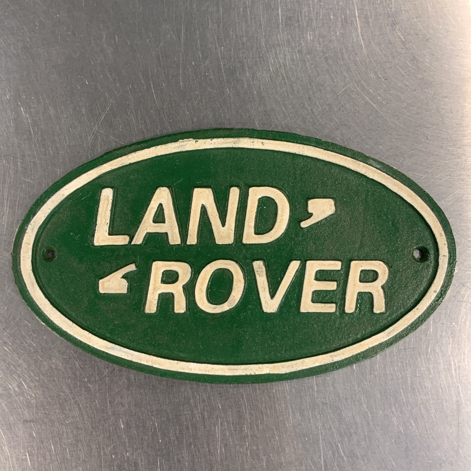 Vintage Land Rover Logo Cast Iron Sign 10.5x6in Heavy 1947 London