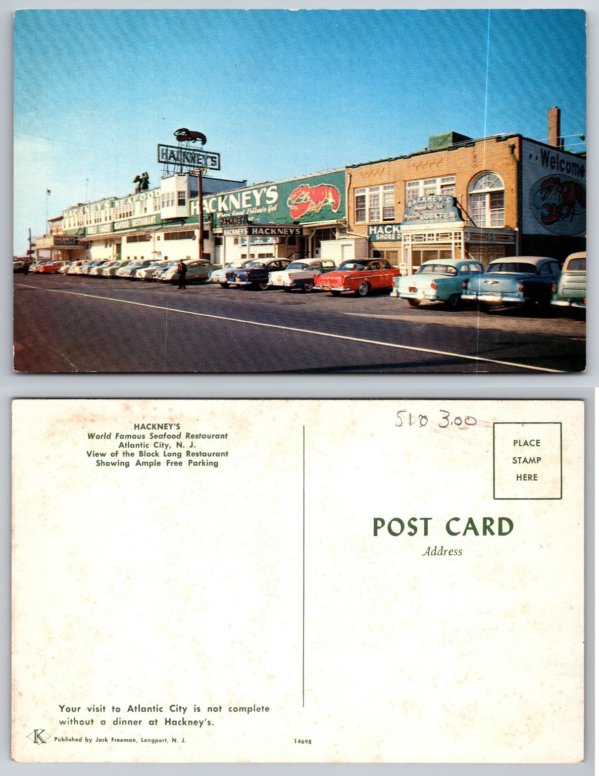 Vintage Hackney's Seafood Restaurant Postcard Atlantic City NJ 1950s Chrome