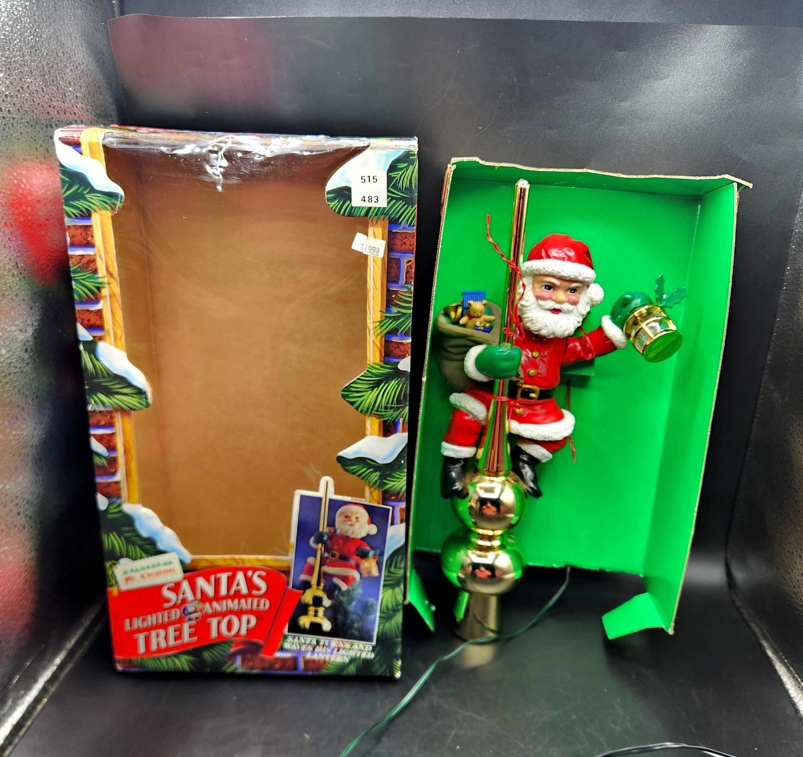 Vintage Mr. Christmas Animated Santa Tree Topper Lighted Moving Head and Arm
