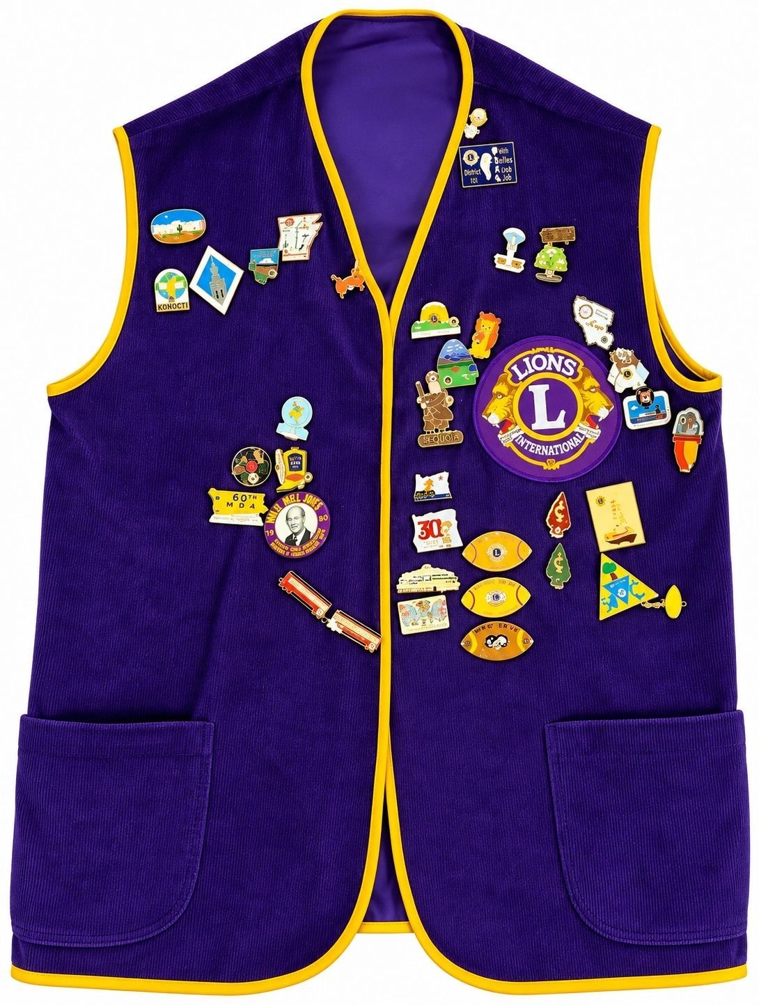 VTG LIONS CLUB VEST 70s - 80s with lot of 37 PINS Dorris Lions Dorris, CA 