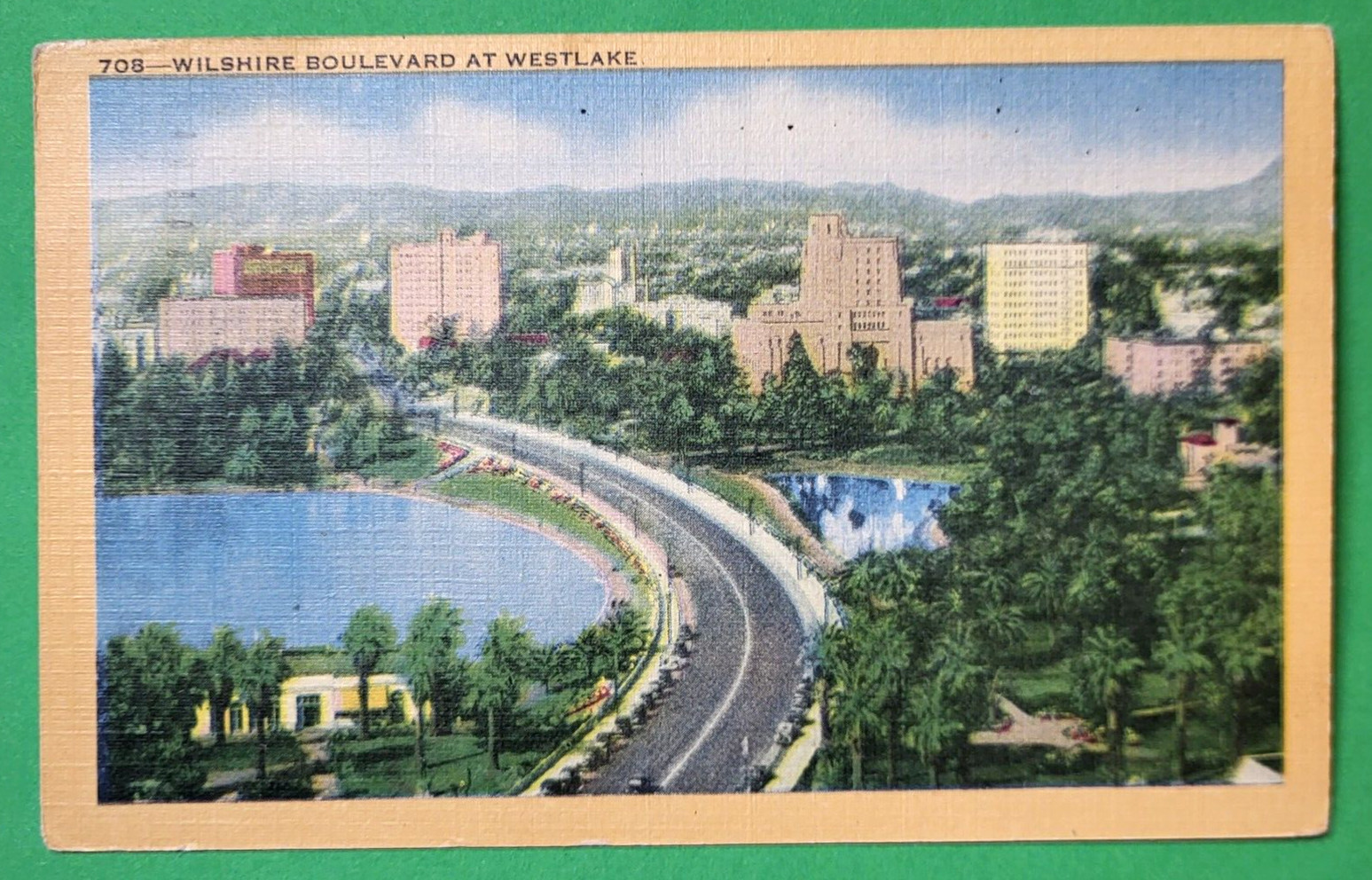 Wilshire Blvd at Westlake Los Angeles CA Linen Posted 1951