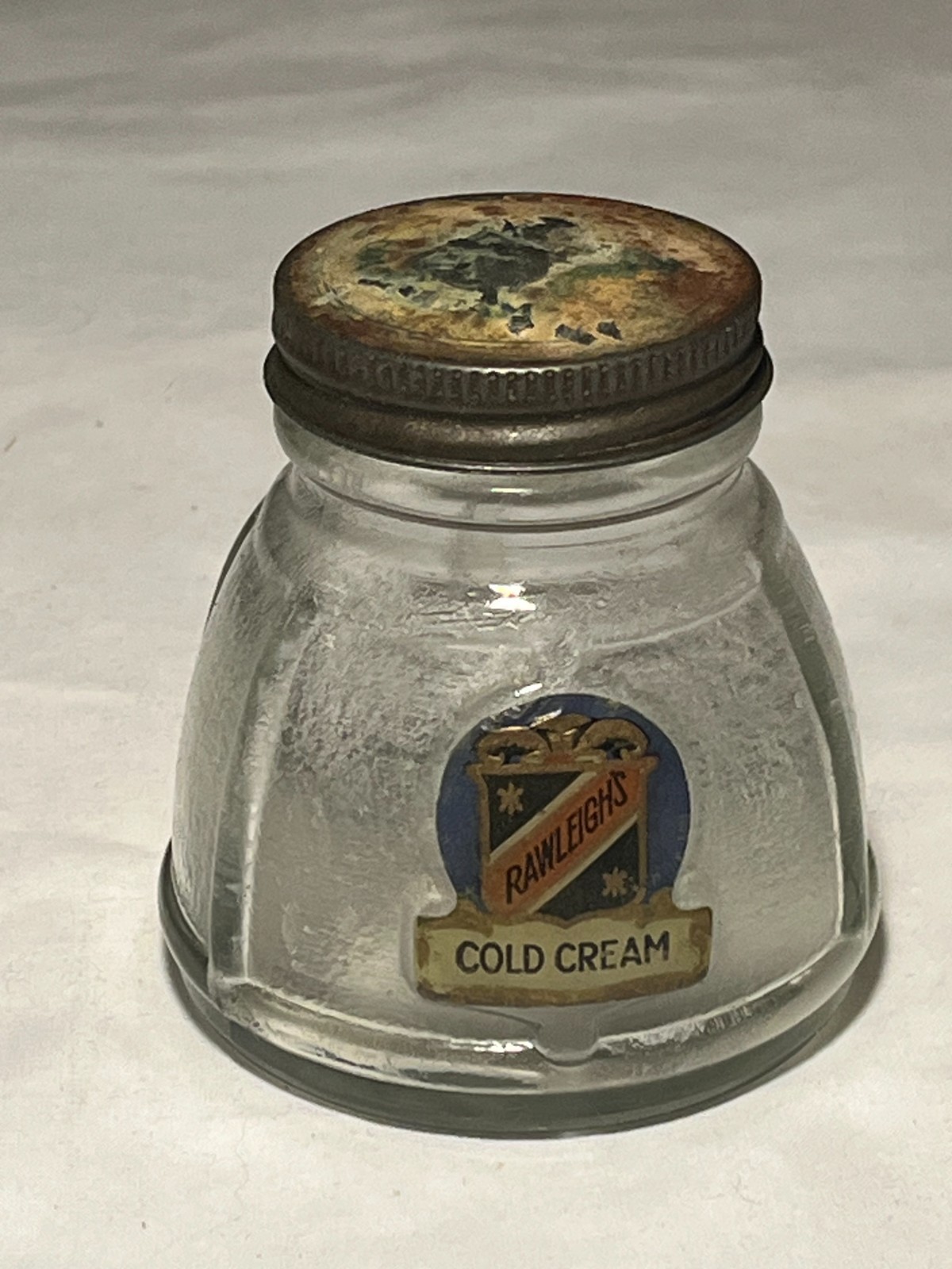 c1930s Rawleigh\'s Cold Cream Freeport Illinois clear Glass Cosmetic Jar