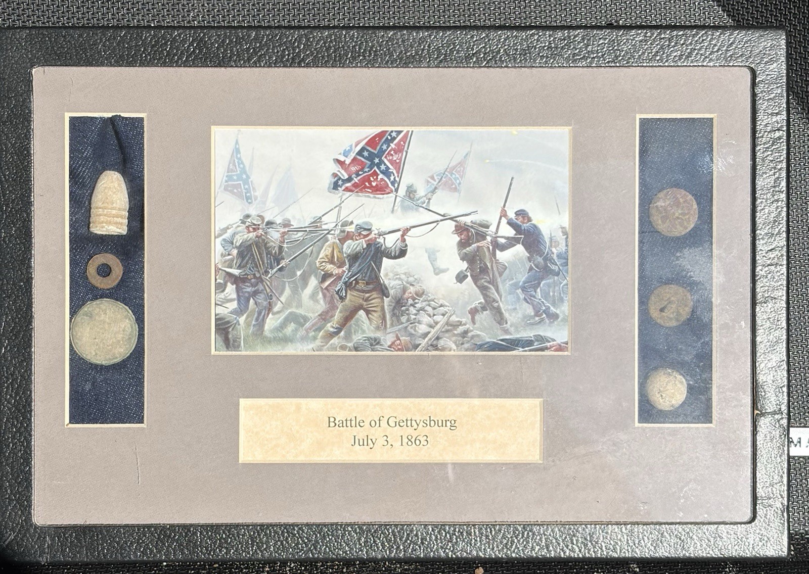 Battle Of Gettysburg July 3, 1863 Original Memorabilia Shadowbox Civilian War