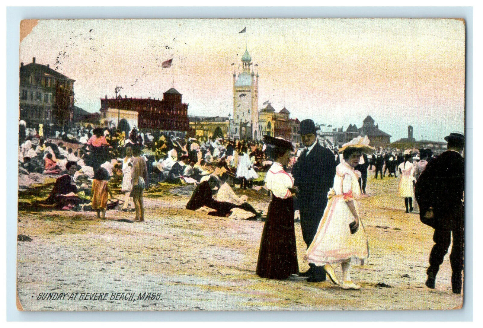 1909 Sunday at Revere Beach Massachusetts MA Antique Posted Postcard