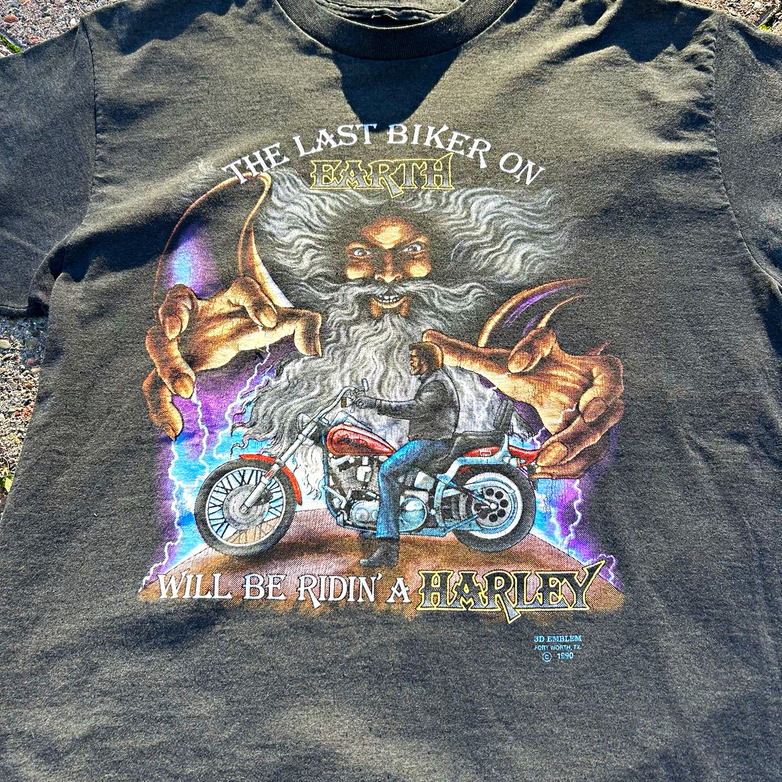 Vtg 1990 3D Emblem The Last Biker On Earth Harley Davidson T Shirt Milwaukee M