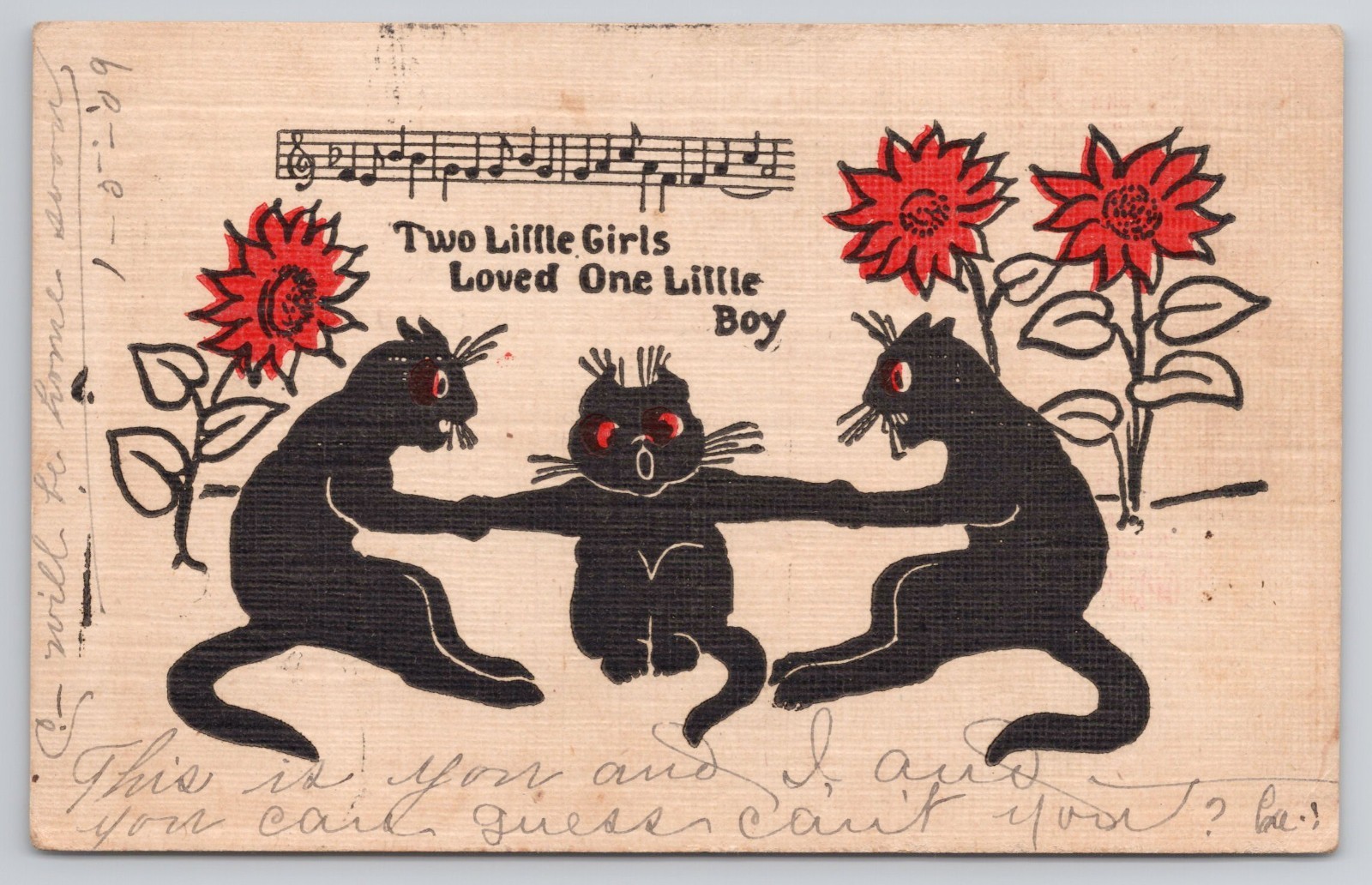 Antique 1909 Black Cats Sunflowers Comic Music Postcard Series 100 Comics Antique 1909 Black Cats Sunflowers Comic Music Postcard Series 100 Comics