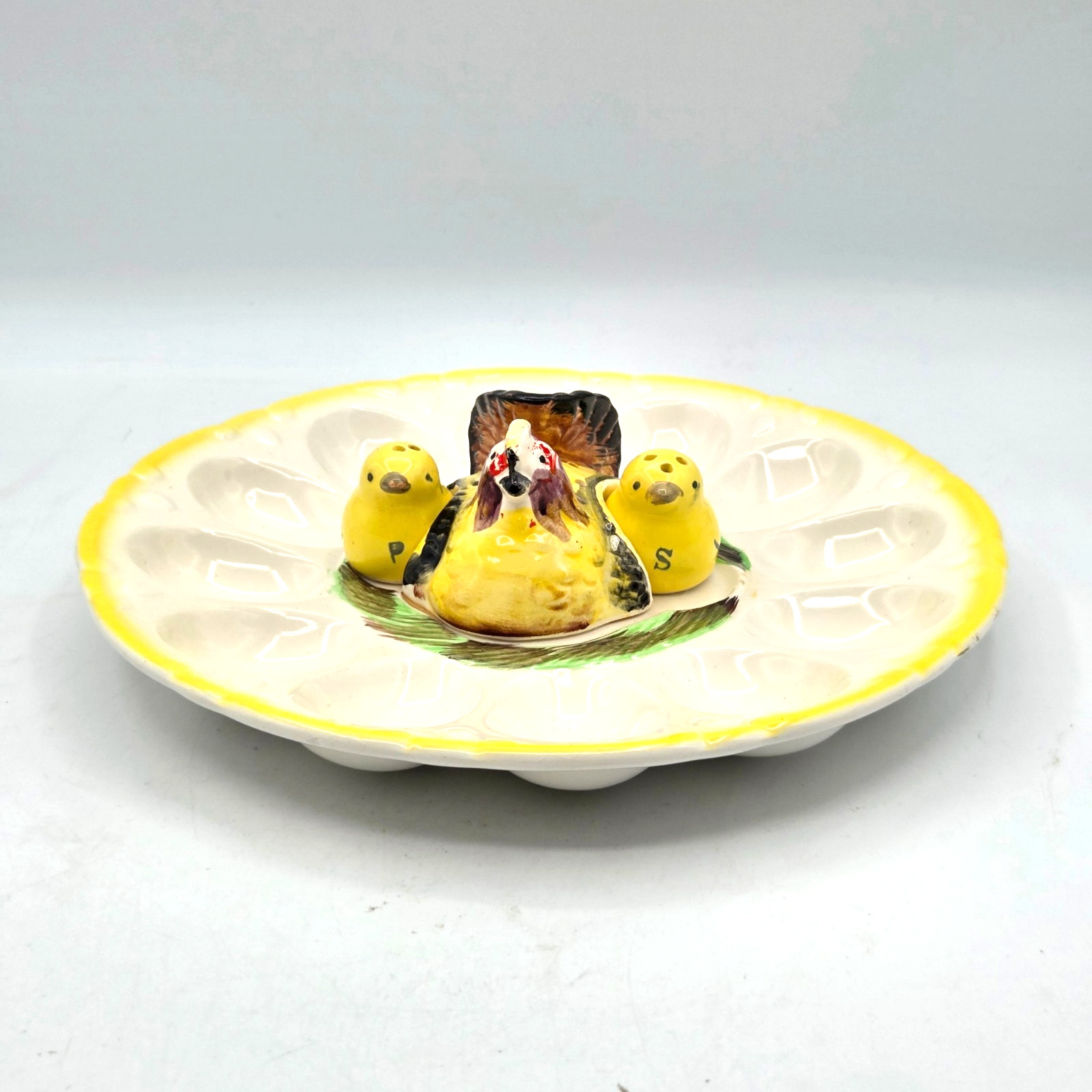 Deviled Egg Plate Chicken Baby Chicks Salt Pepper Japan Ceramic Vintage 1950’s