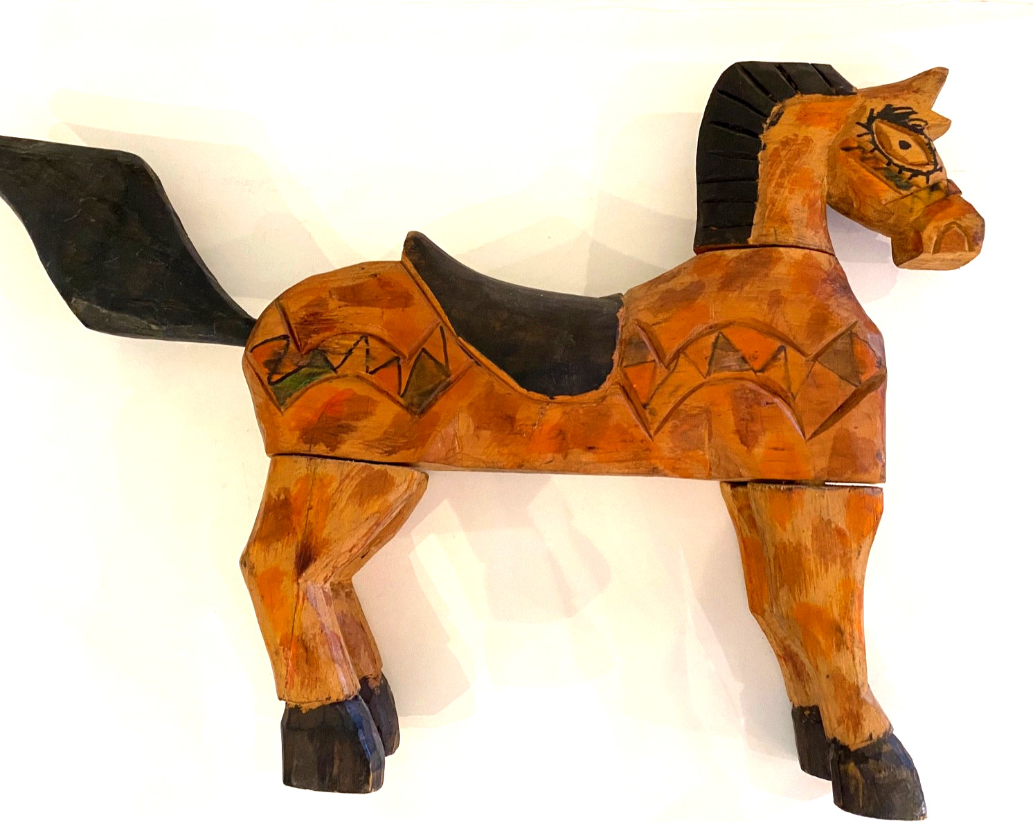 Vintage Hand Carved/Painted Folk Art, 7-Piece Pegged Modular Wood Horse Figure Vintage Hand Carved/Painted Folk Art, 7-Piece Pegged Modular Wood Horse Figure