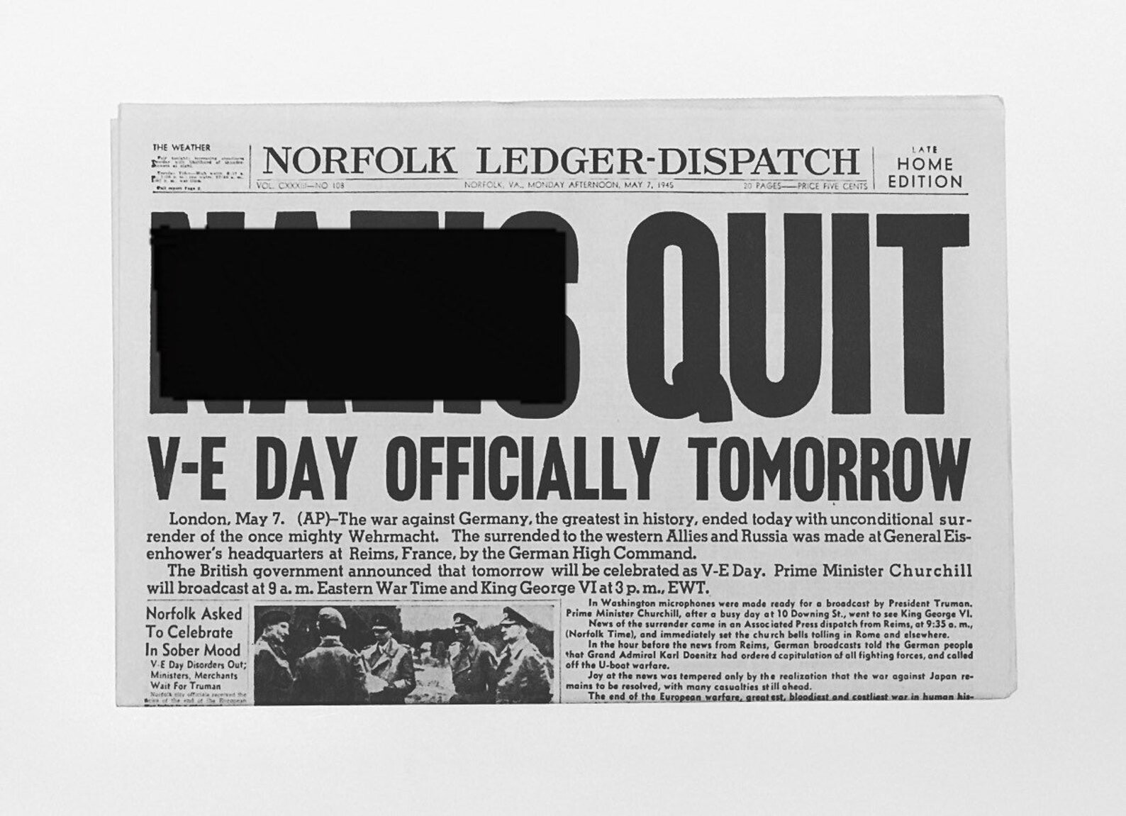NEWSPAPER REPRINT - 1945 - World War II - Germany Surrenders - N****s Quit