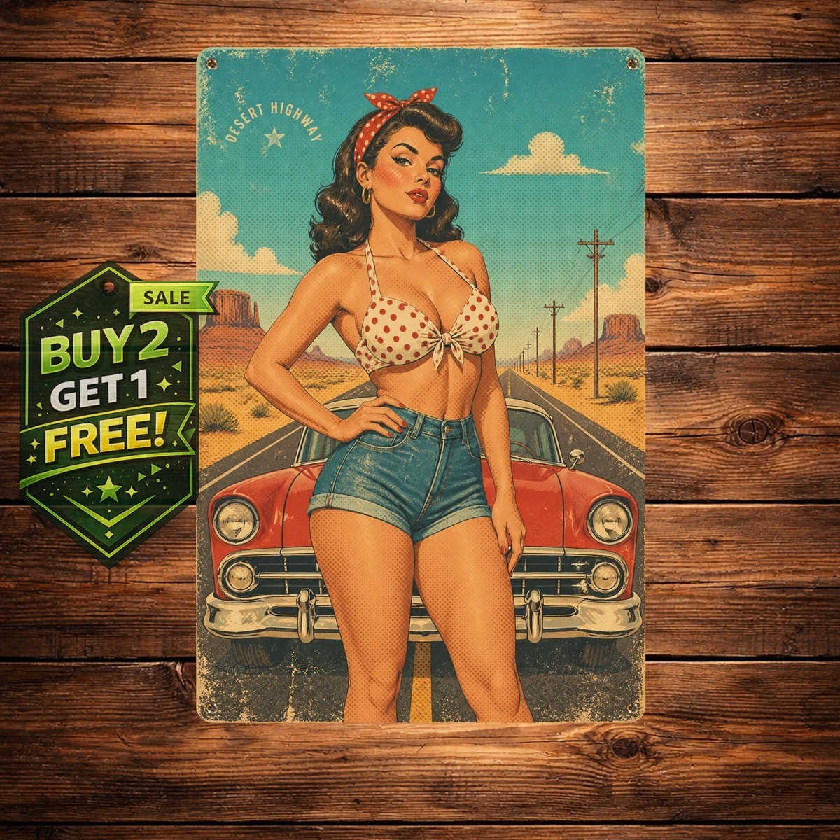 Scenic Desert Landscape Retro Style Metal Wall Art Tin Sign