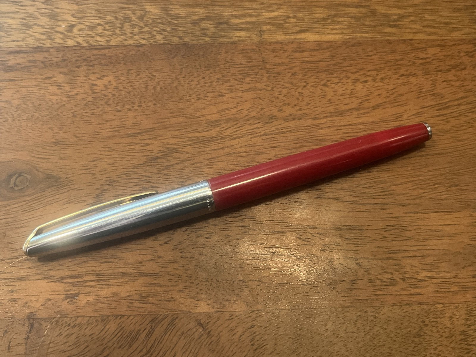 Vintage Waterman\'s C/F Fountain Pen Red Stainless Cap 14K Gold Nib Tested Writes