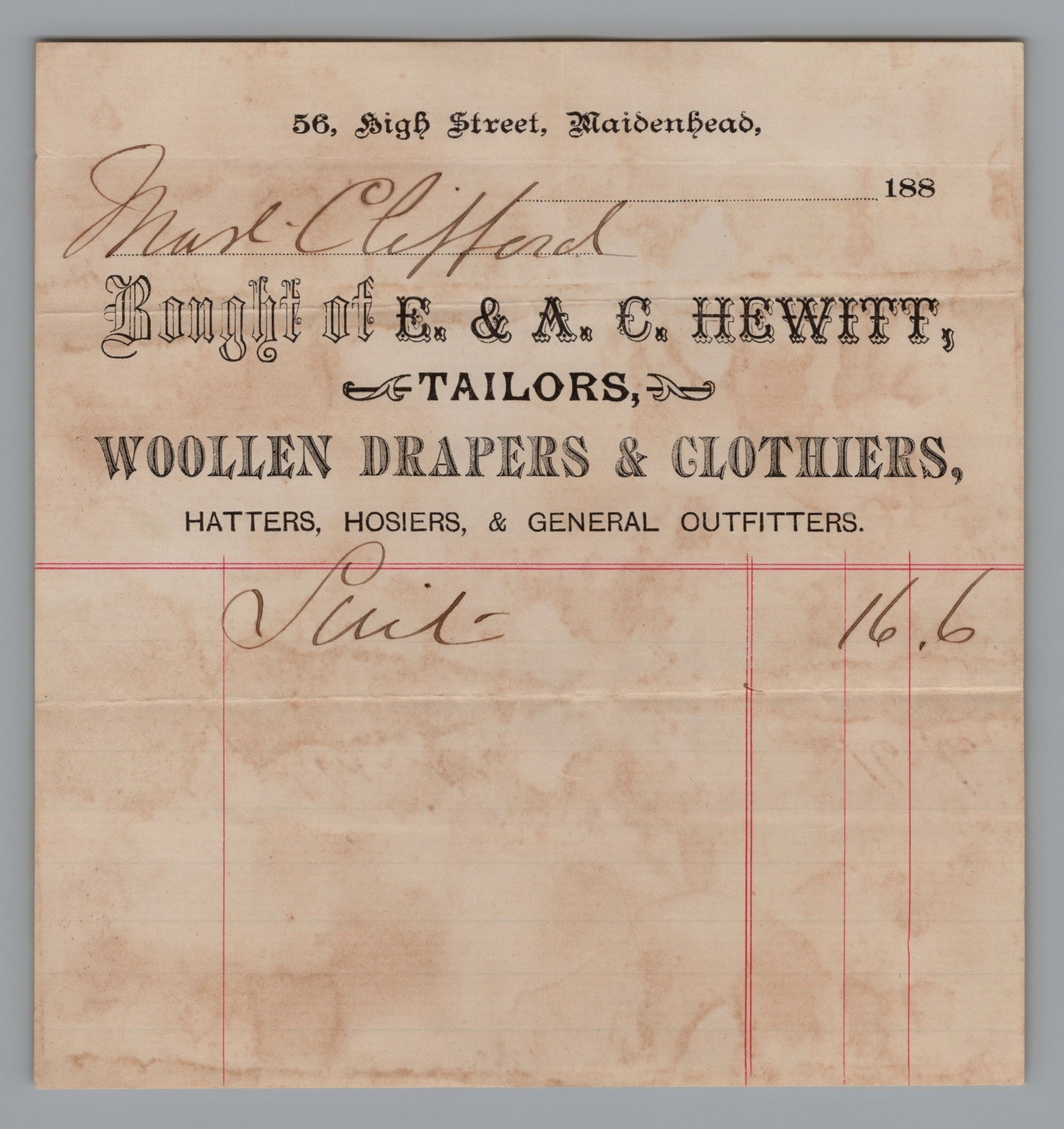 1880's Billhead E. & A. HEWITT 