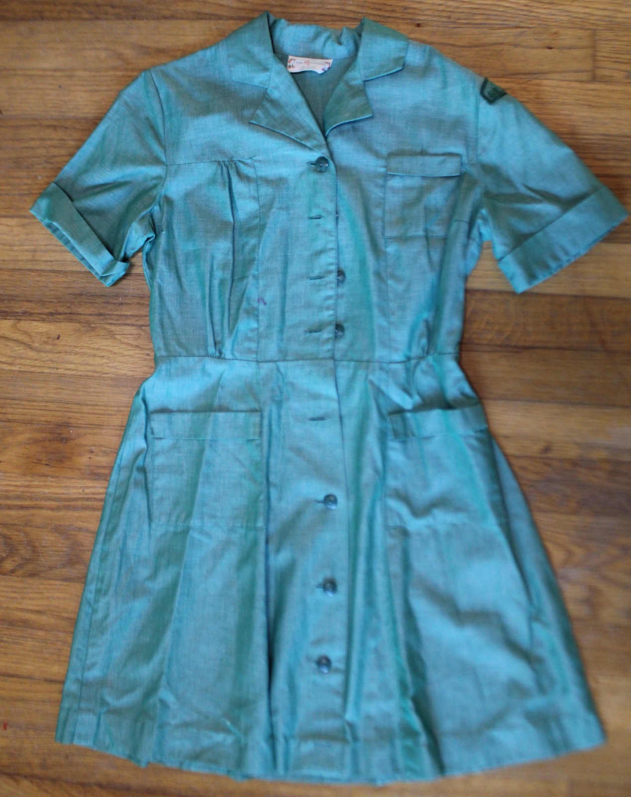 Vintage Official Girl Scouts Uniform Green Dress 100% Cotton Size Small
