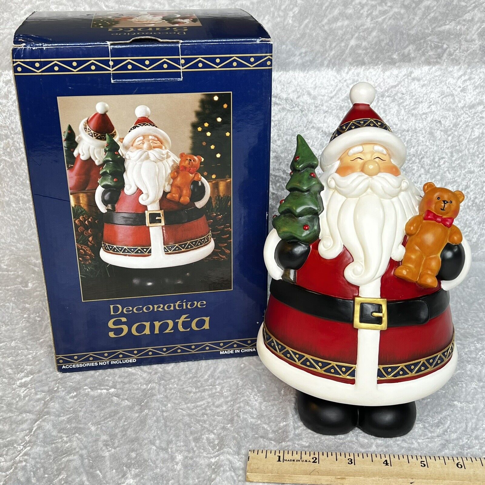 Costco Decorative Santa Holding Tree and Teddy Bear