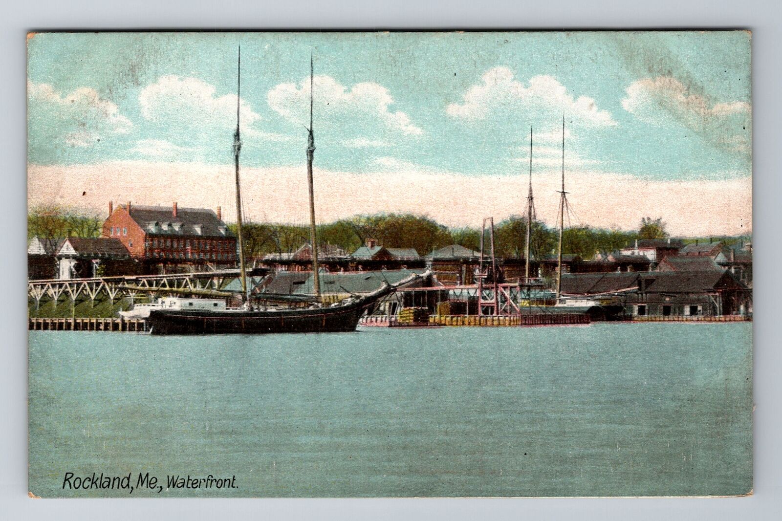 Rockland ME-Maine, Waterfront, Antique, Vintage Souvenir Postcard