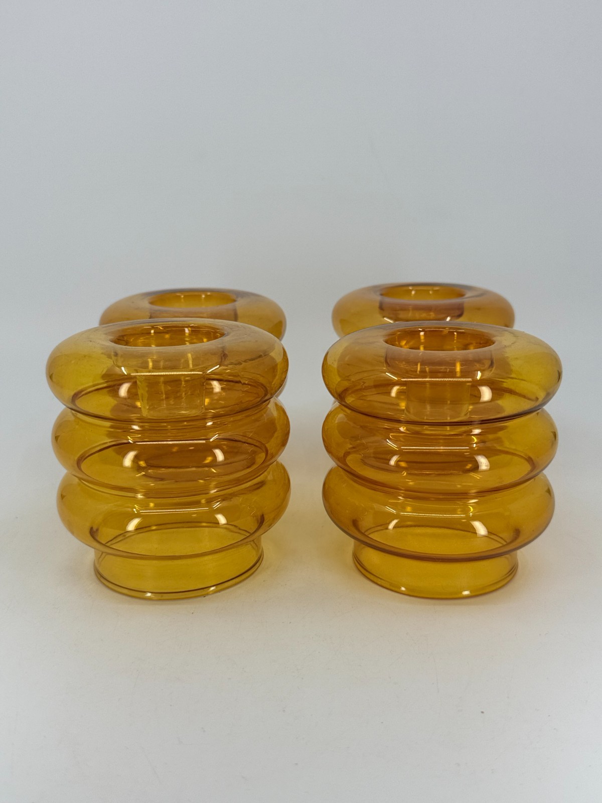 4 AMBER Glass Candle Holders Glass Taper Candle Stand Tea Light Candlesticks