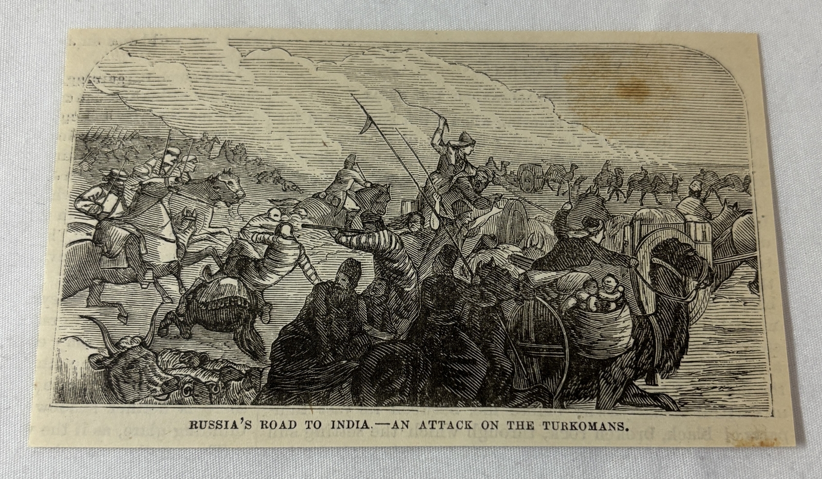 1878 magazine engraving ~ RUSSIA ATTACKS THE TURKOMANS on the road to India
