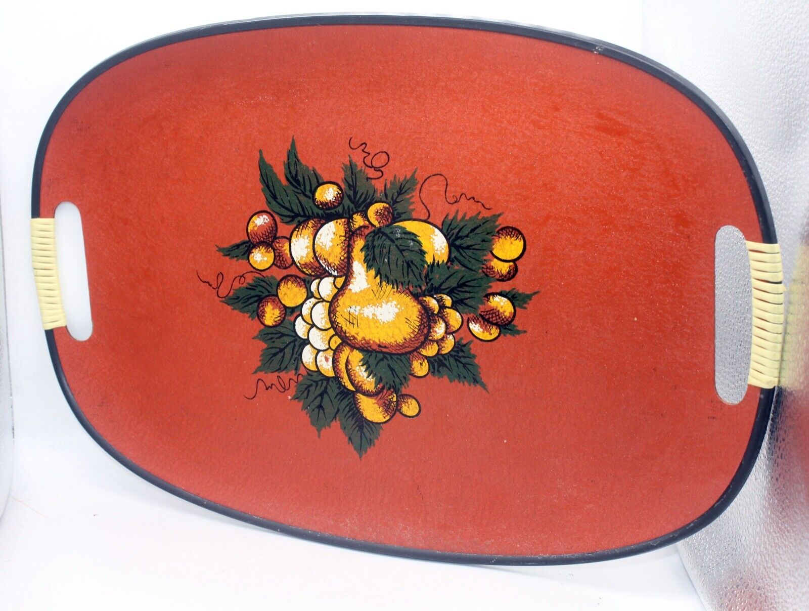 Vintage EVERBRIGHT LACQUERWARE Serving Tray Mid Century Modern Japan Fruit Motif