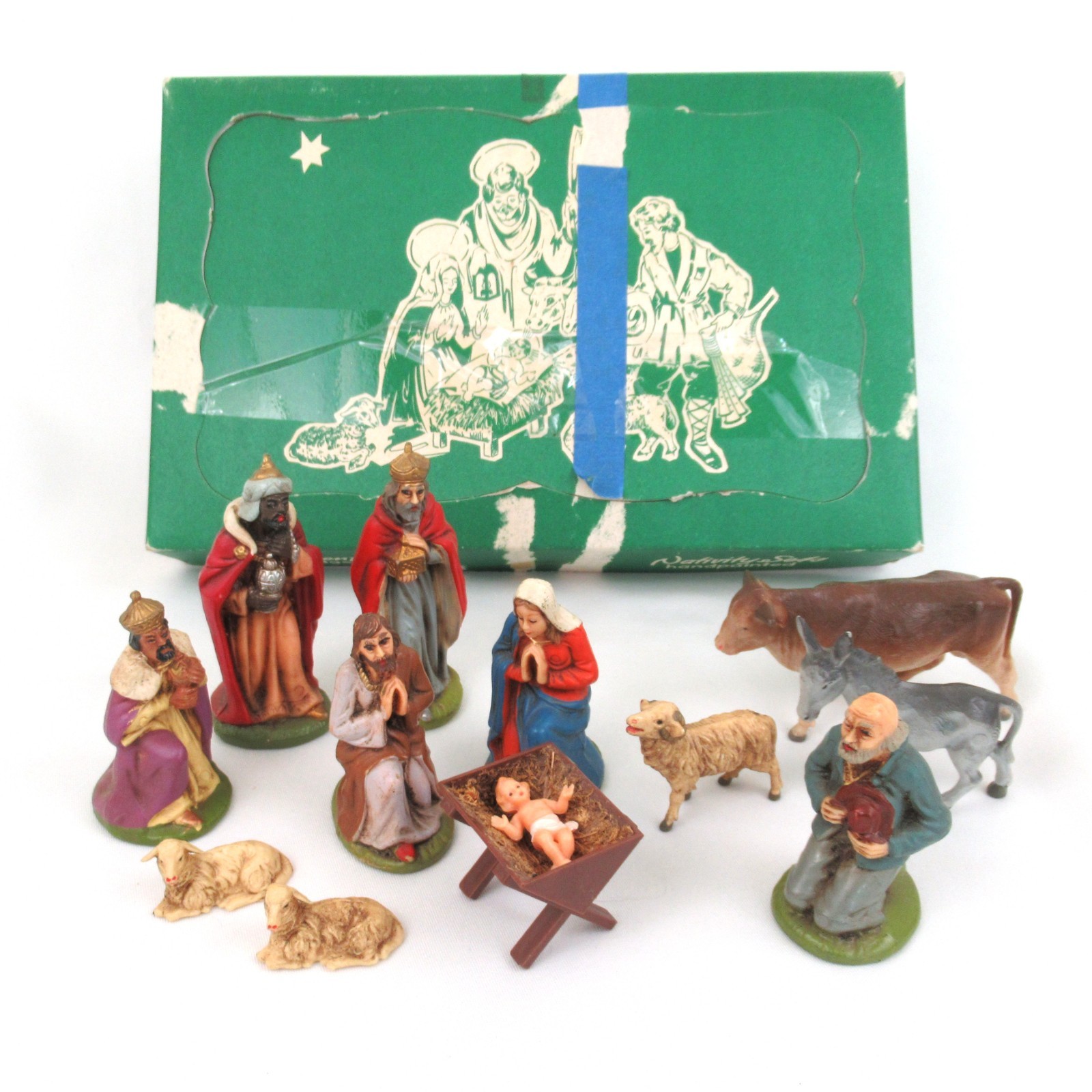 Vtg Friedel Krippenfiguren nativity set handpainted Germany Christmas 13 piece