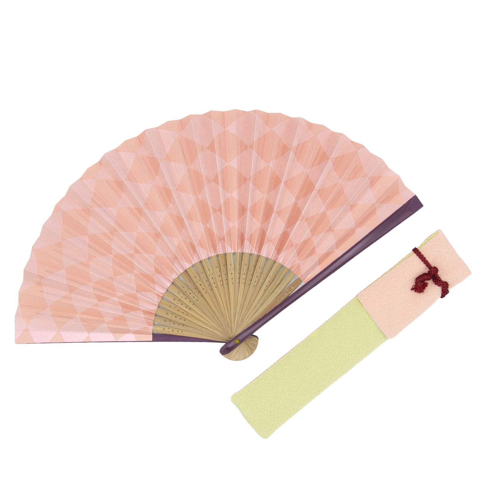 Japanese Women\'s Folding Fan Ichimatsu Modern Benikusa 3-Piece Set Washi 20 cm