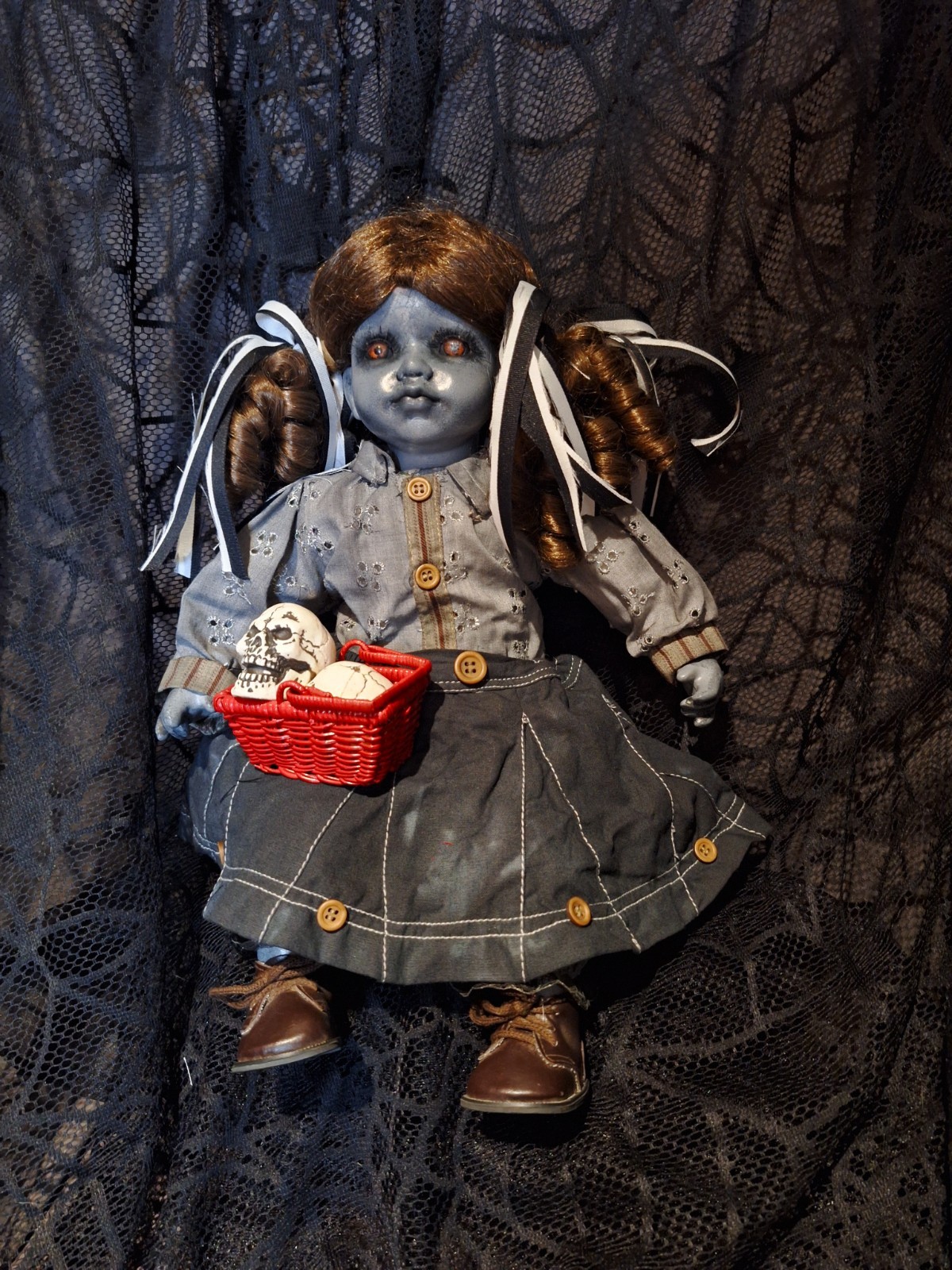 OOAK Creepy Doll Halloween Prop Handmade 16 In Tall, Sits