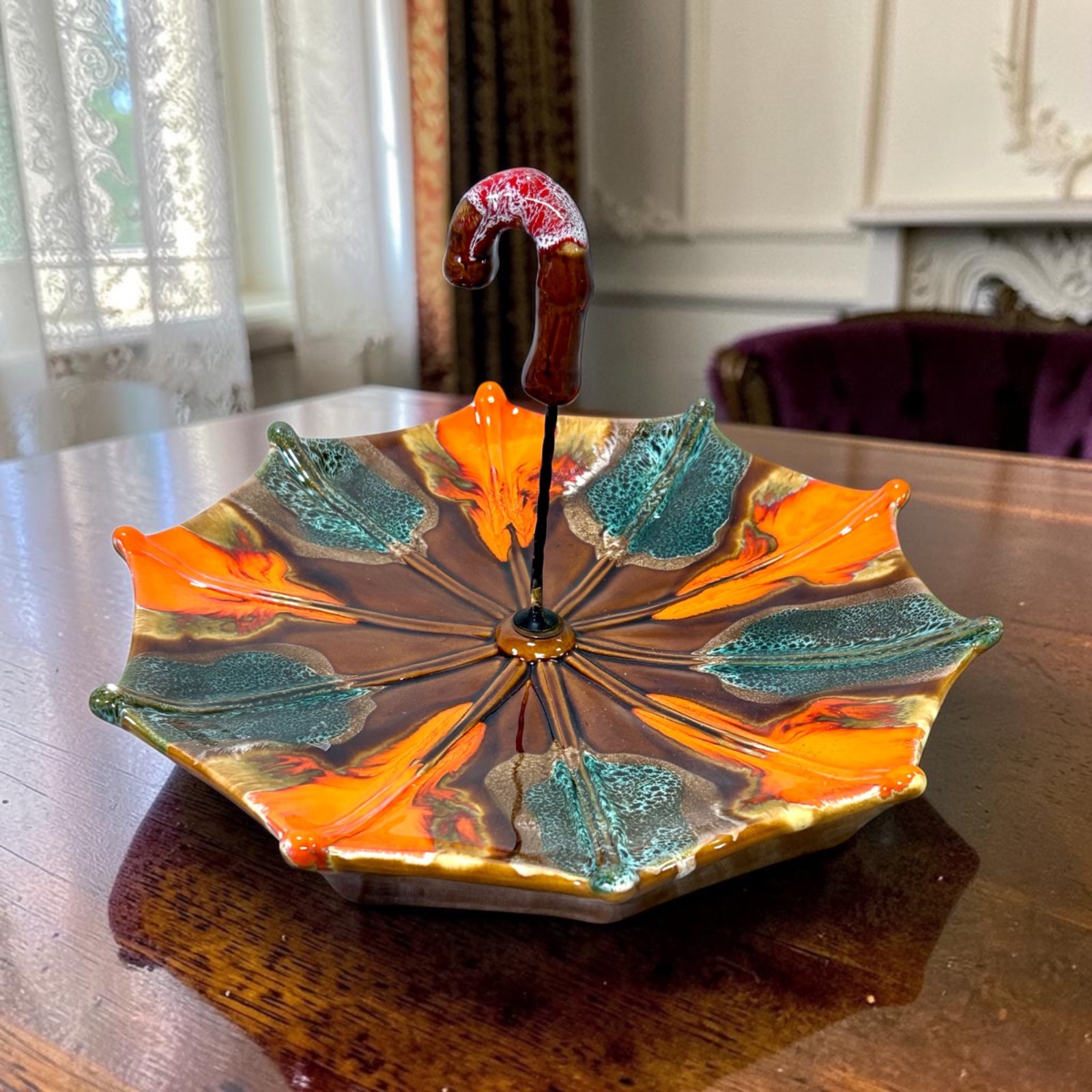 Vintage Vallauris Ceramic Umbrella Cheese Plate 11\ Vintage Vallauris Ceramic Umbrella Cheese Plate 11\