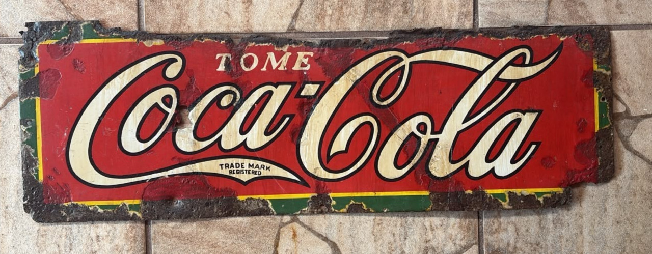 RARE EARLY COCA COLA PORCELAIN SIGN TOME SPANISH 30x10 INCHES