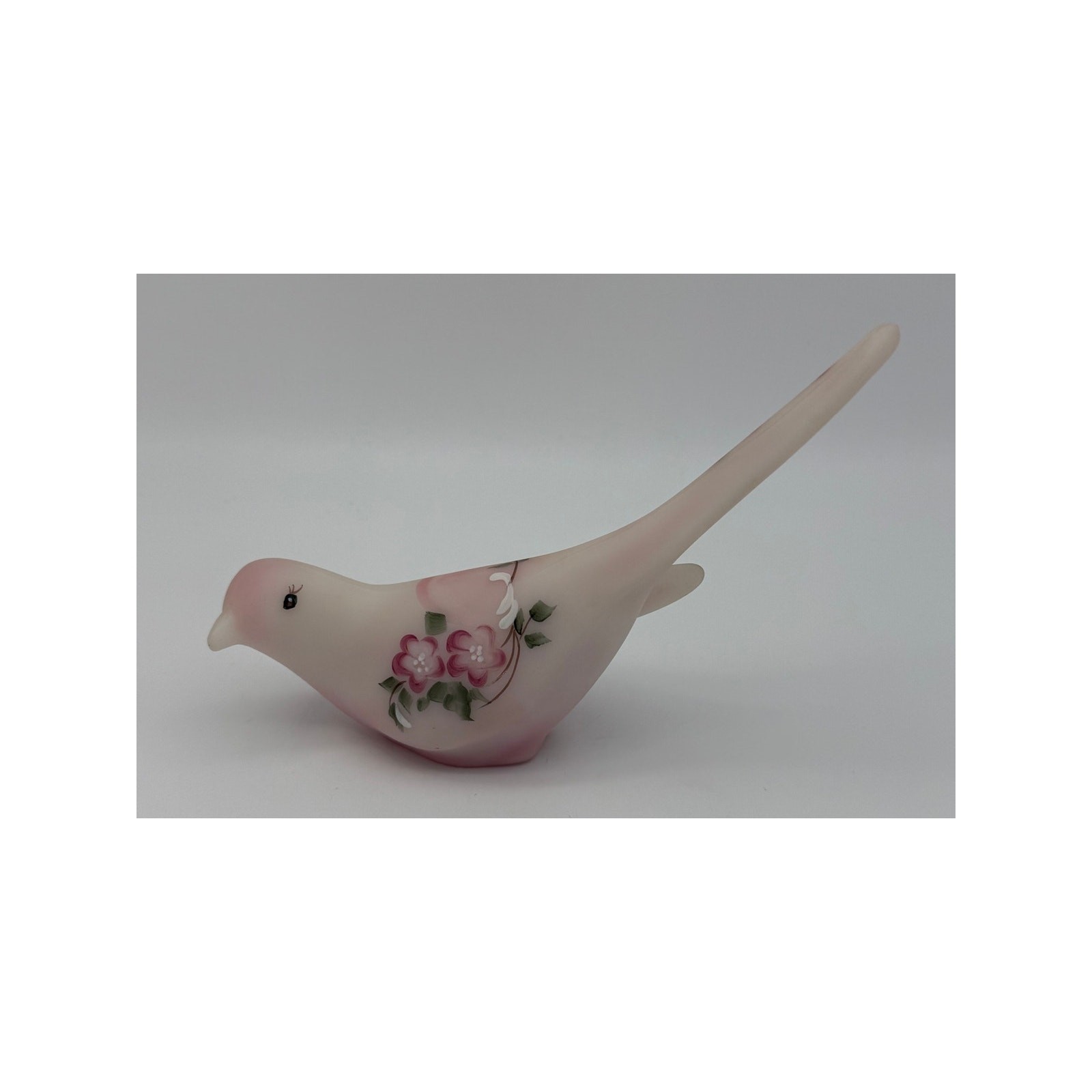 Shelley Fenton White Pink Handpainted Signed Happiness Bird Paperweight Glass