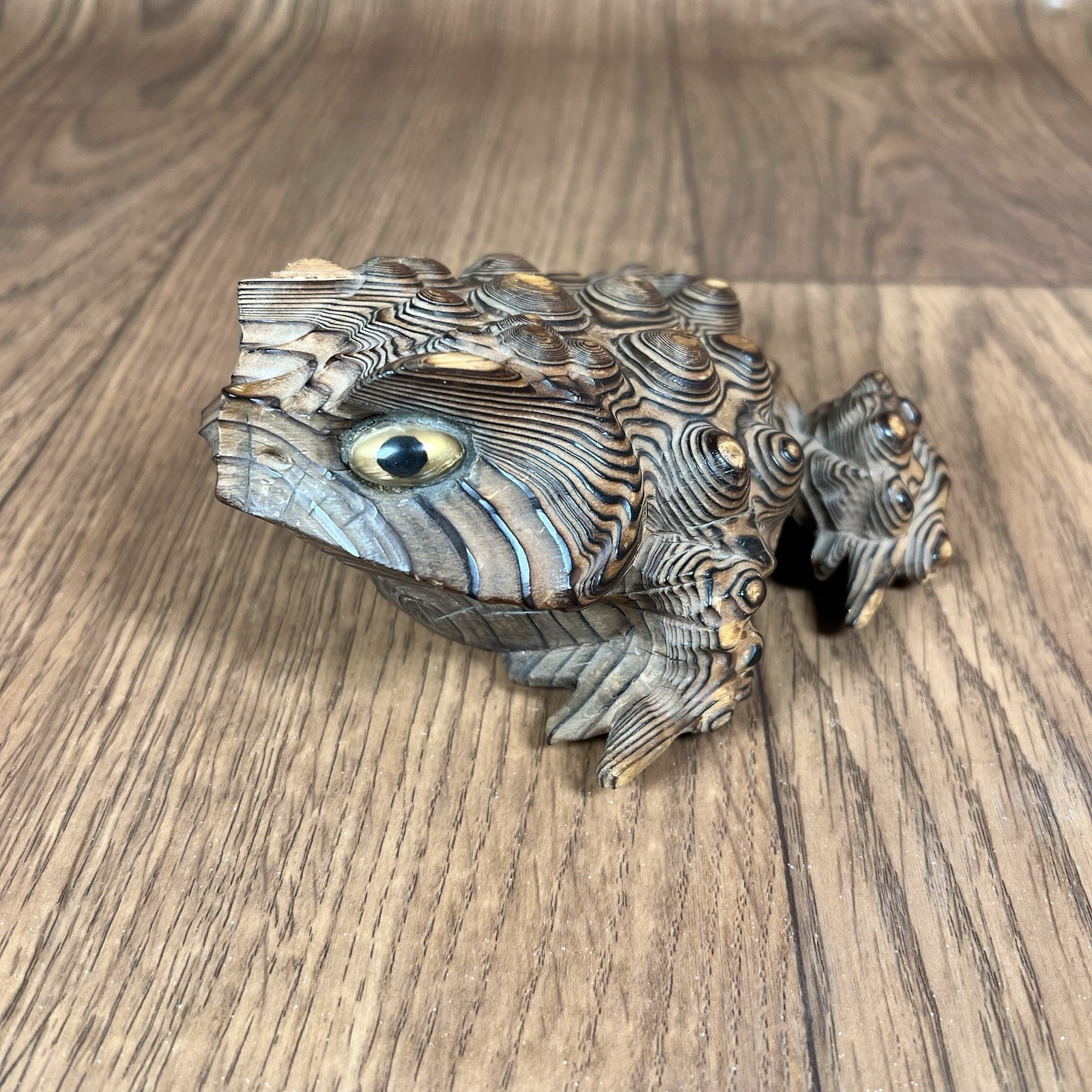 Vintage Hand-Carved Sugi Cryptomeria Frog Toad 5.5 Inch Japan Unique Rare Wooden